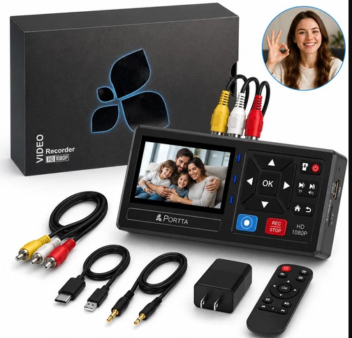Aportta VHS to Digital Converter, Video to Digital Recorder with Remote 1080p 60