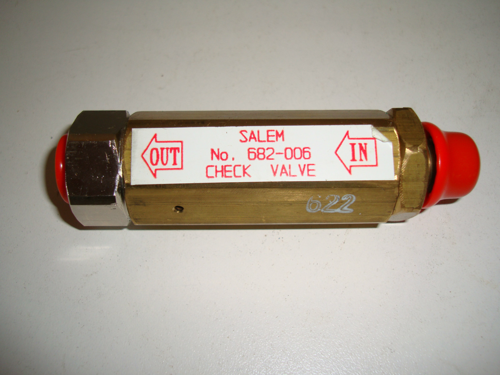 Salem 682-006 inline one way pressure check valve; 75 psi breaking pressure