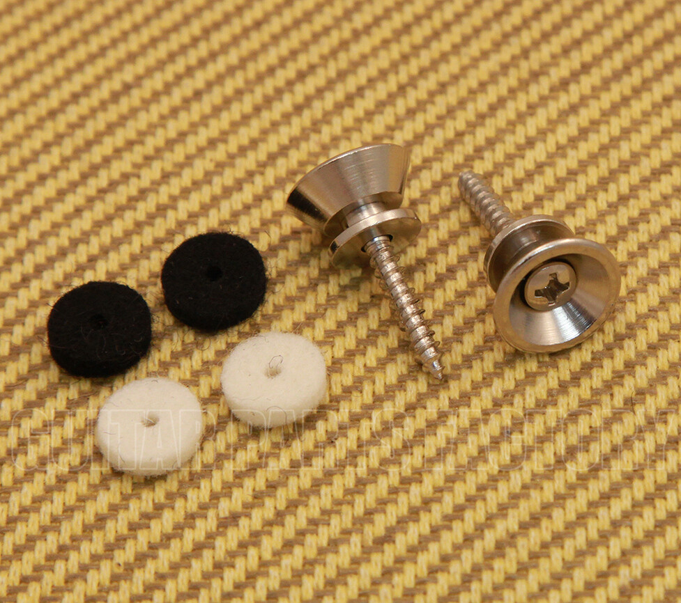 006-3267-049 2 Fender Nickel Standard Series Strap Buttons & Felts Guitar/Bass