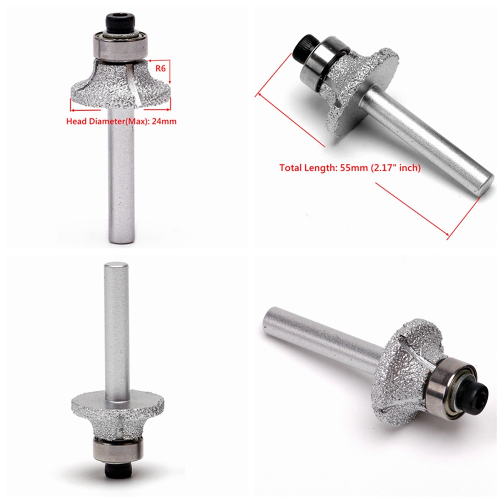 Diamond Router Bit Radius 6mm 1/4" Grit 60 Brazed Profile Wheel Tools For Stone