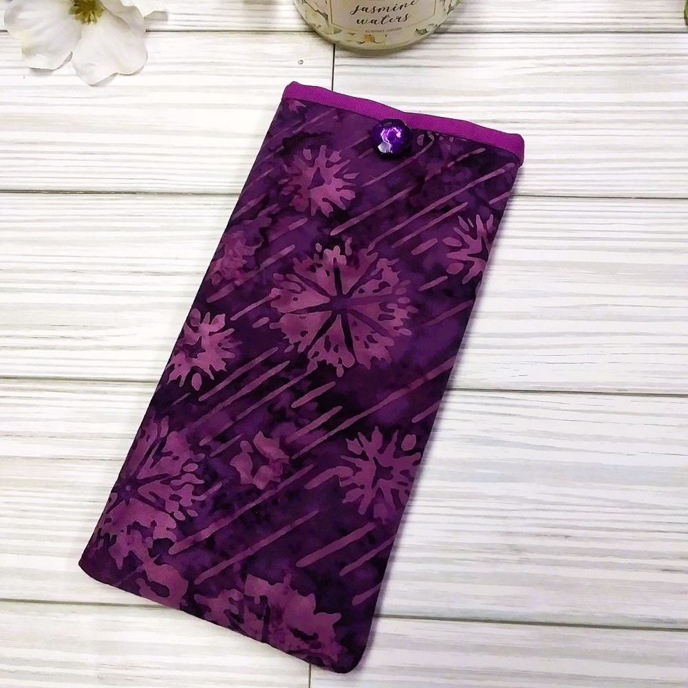 BATIK TIE DYE Eyeglass Readers Case/Pouch, Padded, Button Accent, Handmade
