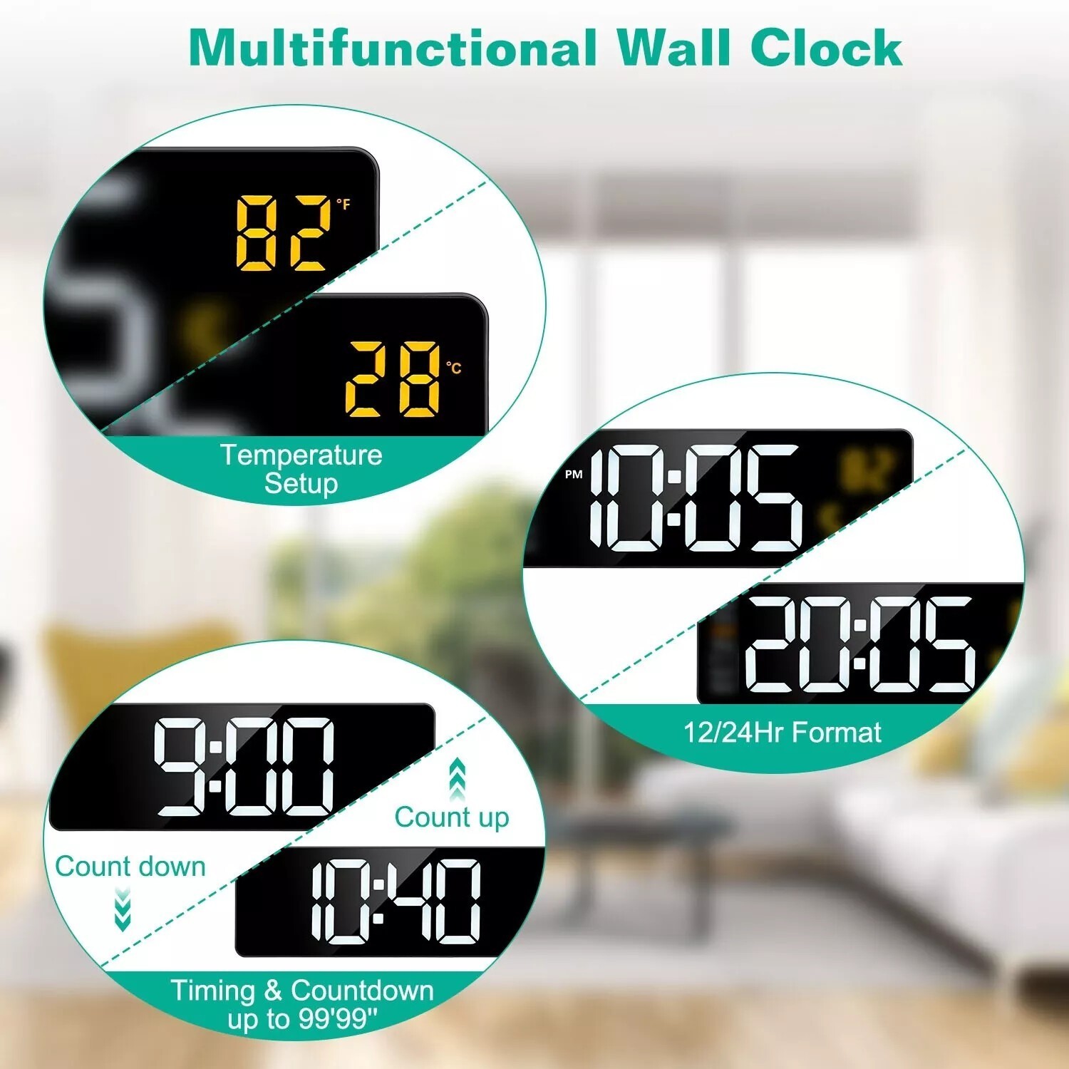 16" Large Digital Wall Clock with Remote, Large Display LED Wall Clock Timer ;
