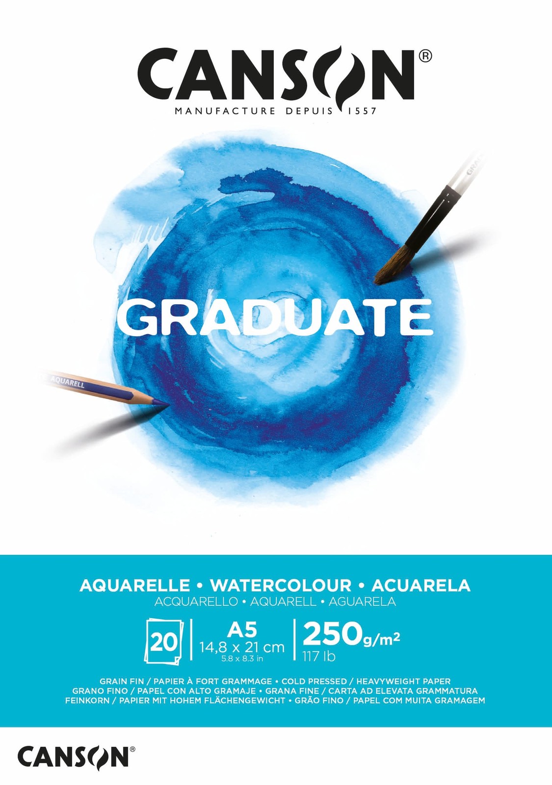 Graduate Watercolour Paper Pad A5 250gsm Cold Pressed 20 Sheets White