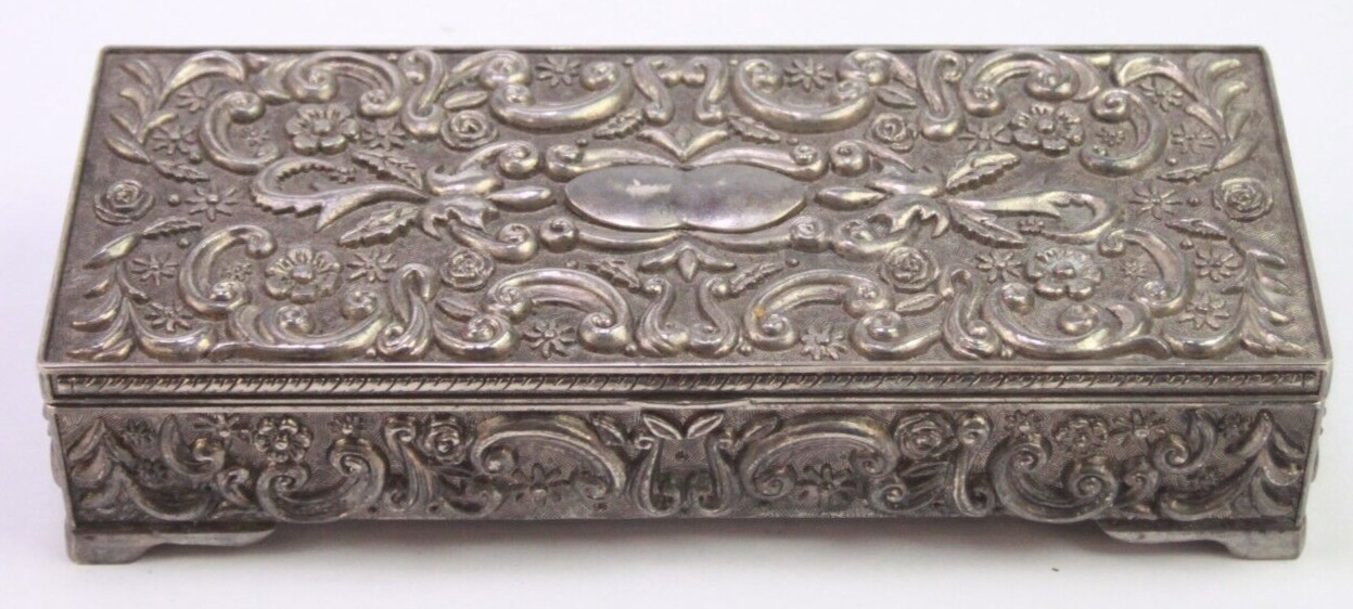Vintage Godinger Victorian Style Silver Plated Trinket Box 9" X 3.5" X 2"