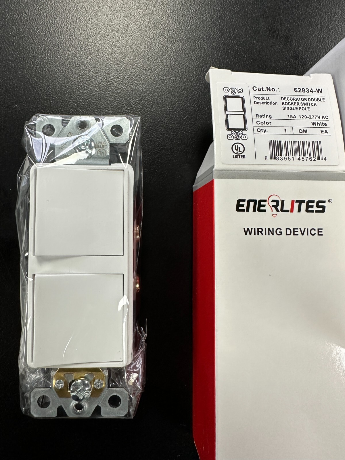 Enerlites Double Rocker Switch, White, Single Pole 62834-W