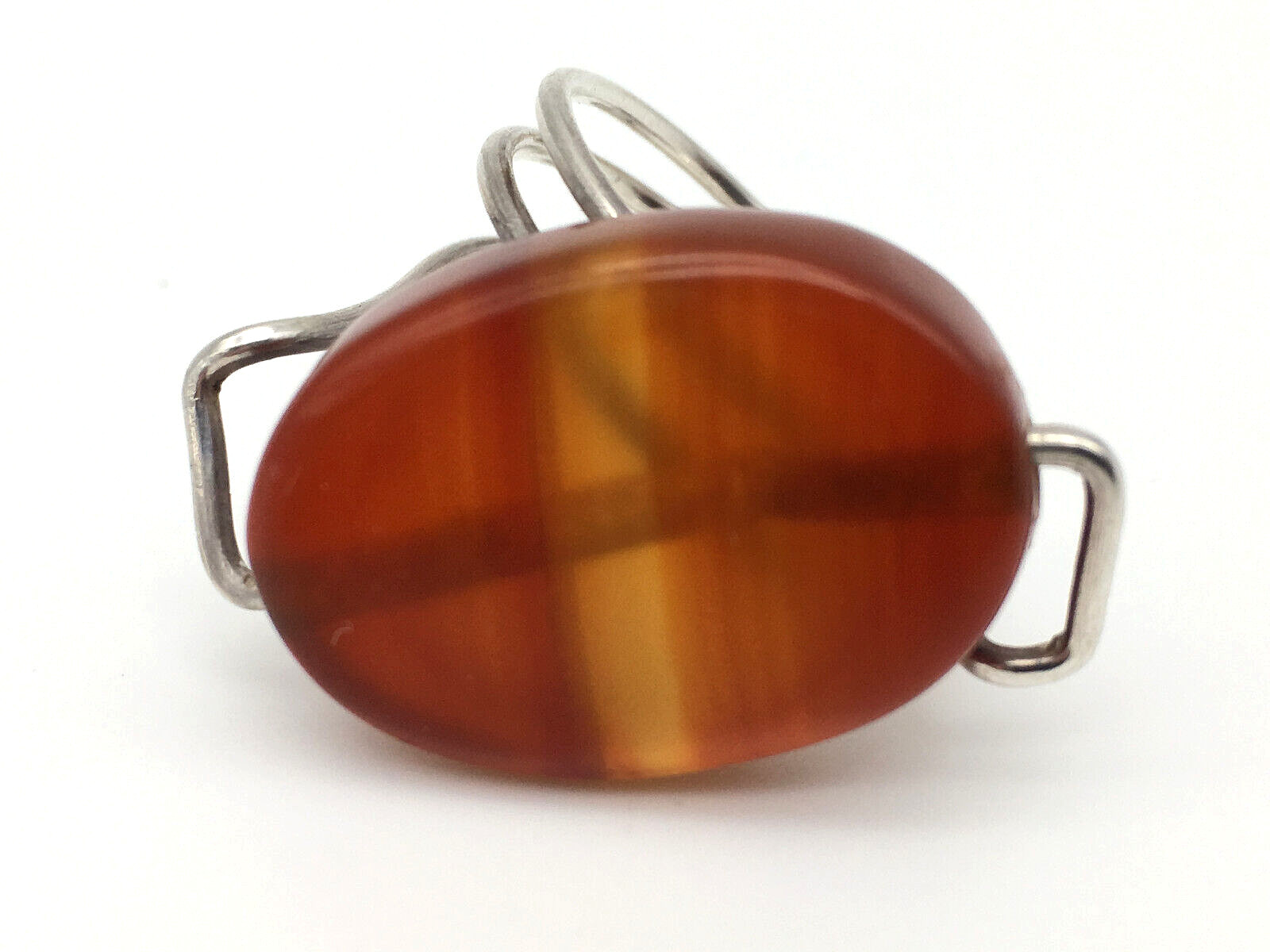 925 Sterling Silver Wire Polished Oval Amber Handcrafted Ring Size 8