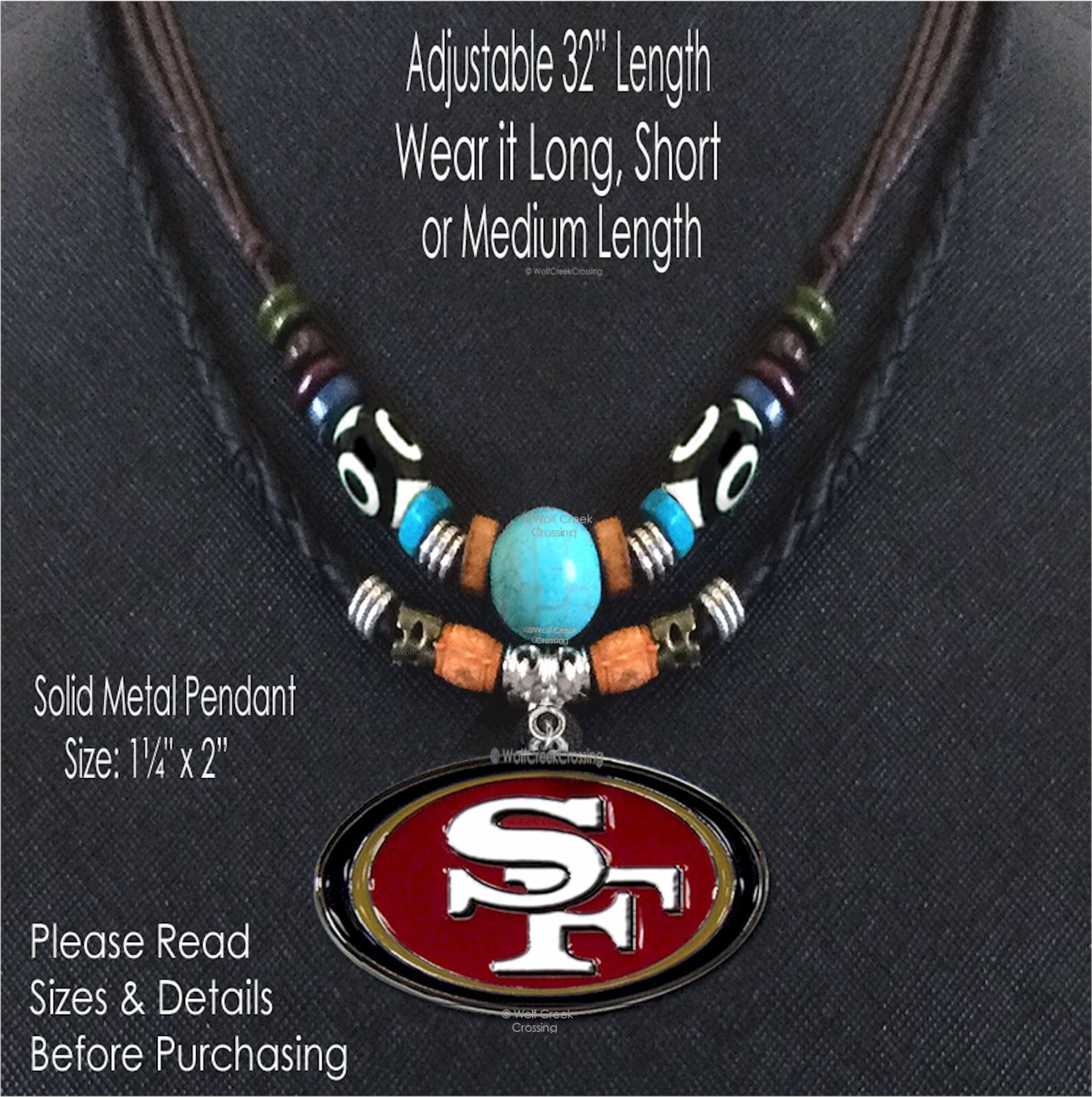 NEW! LARGE 2-Layer 49ERS 32" NECKLACE NFL FOOTBALL Tribal Rugged Turquoise HOT!'