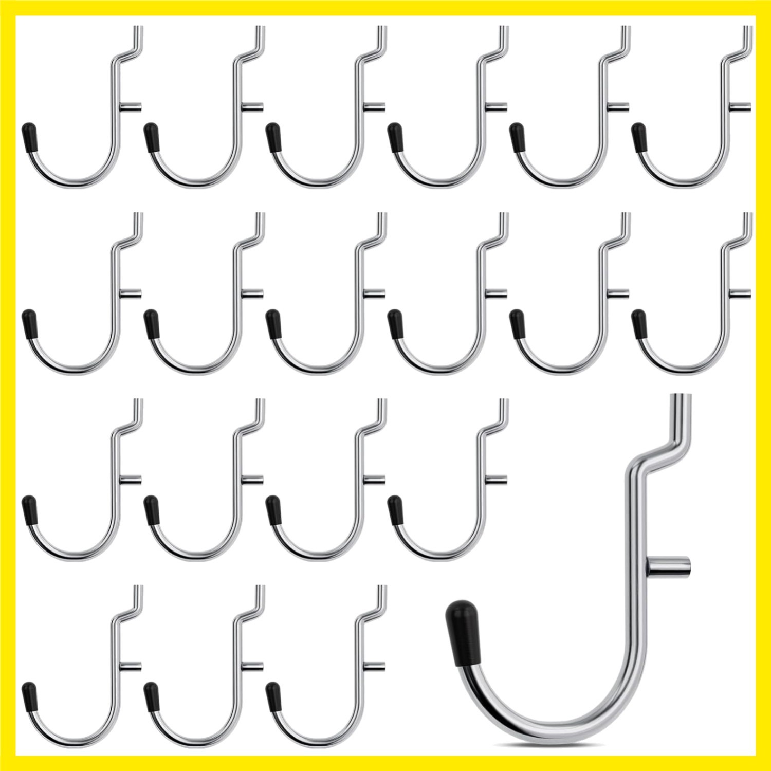 100PCS 1/4 Inch Pegboard J Hooks with Peg Locks & Rubber Tipped | Heavy Duty,...