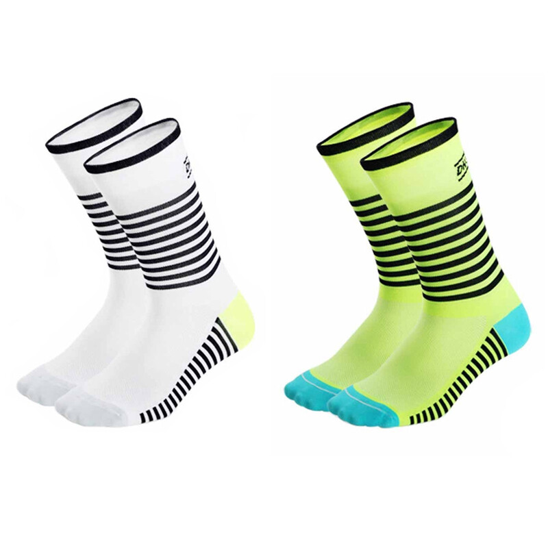 2 Pairs Cycling Socks Road Bicycle Riding Bike Sports Ankle Socks White Green XC
