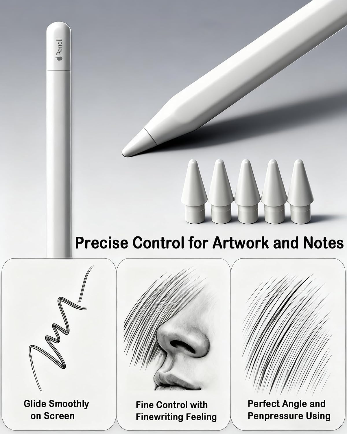 6 Pack Replacement Pencil Tips with Case for Apple Ipad 2Nd / 1St Generation - P