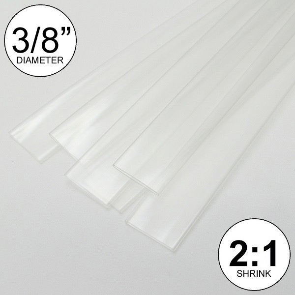 3/8" ID Clear Heat Shrink Tube 2:1 ratio wrap (6x9" = 4 ft) inch/feet/to 10mm