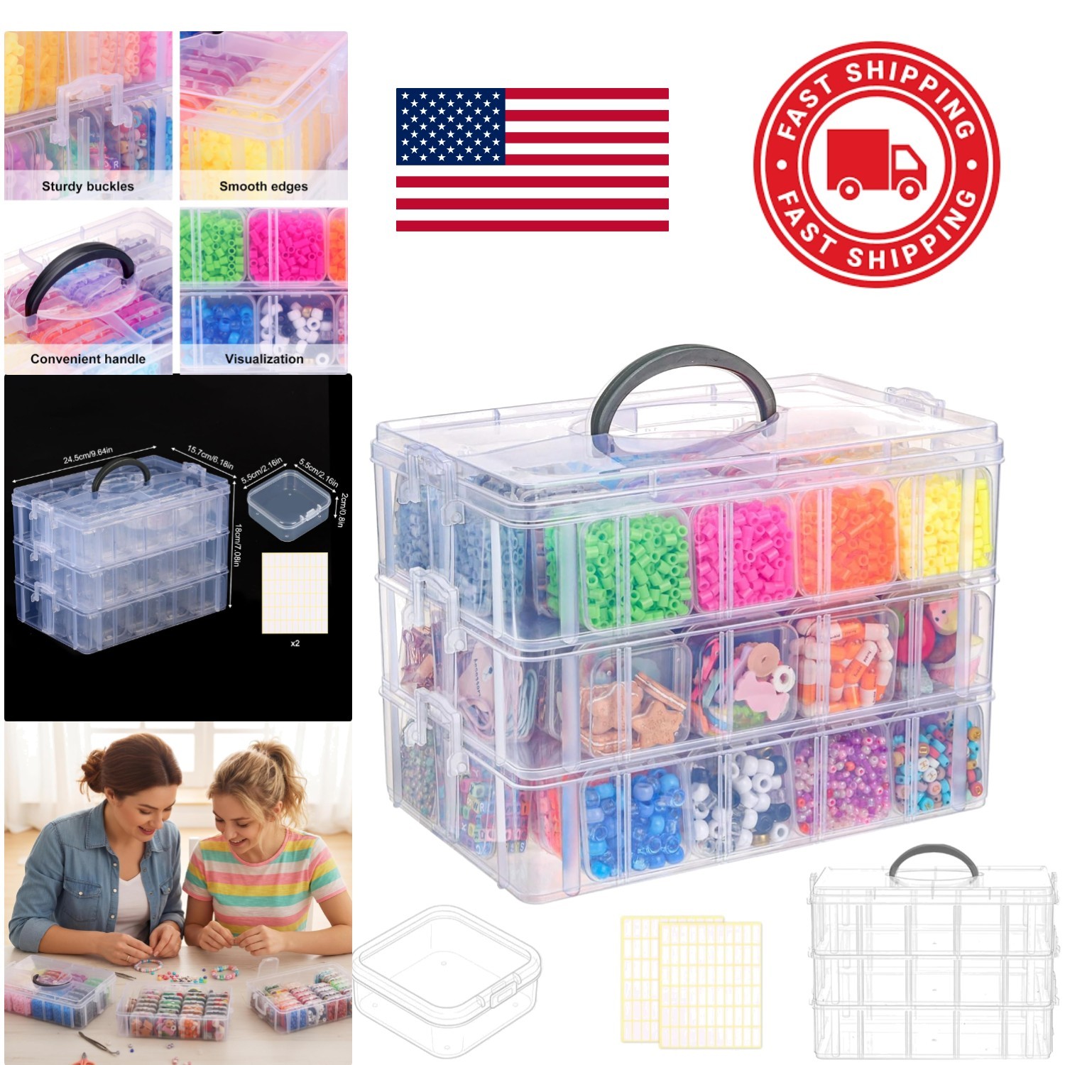 Bead Organizer Box 84 Compartment Stackable Storage for Crafts Jewelry and More
