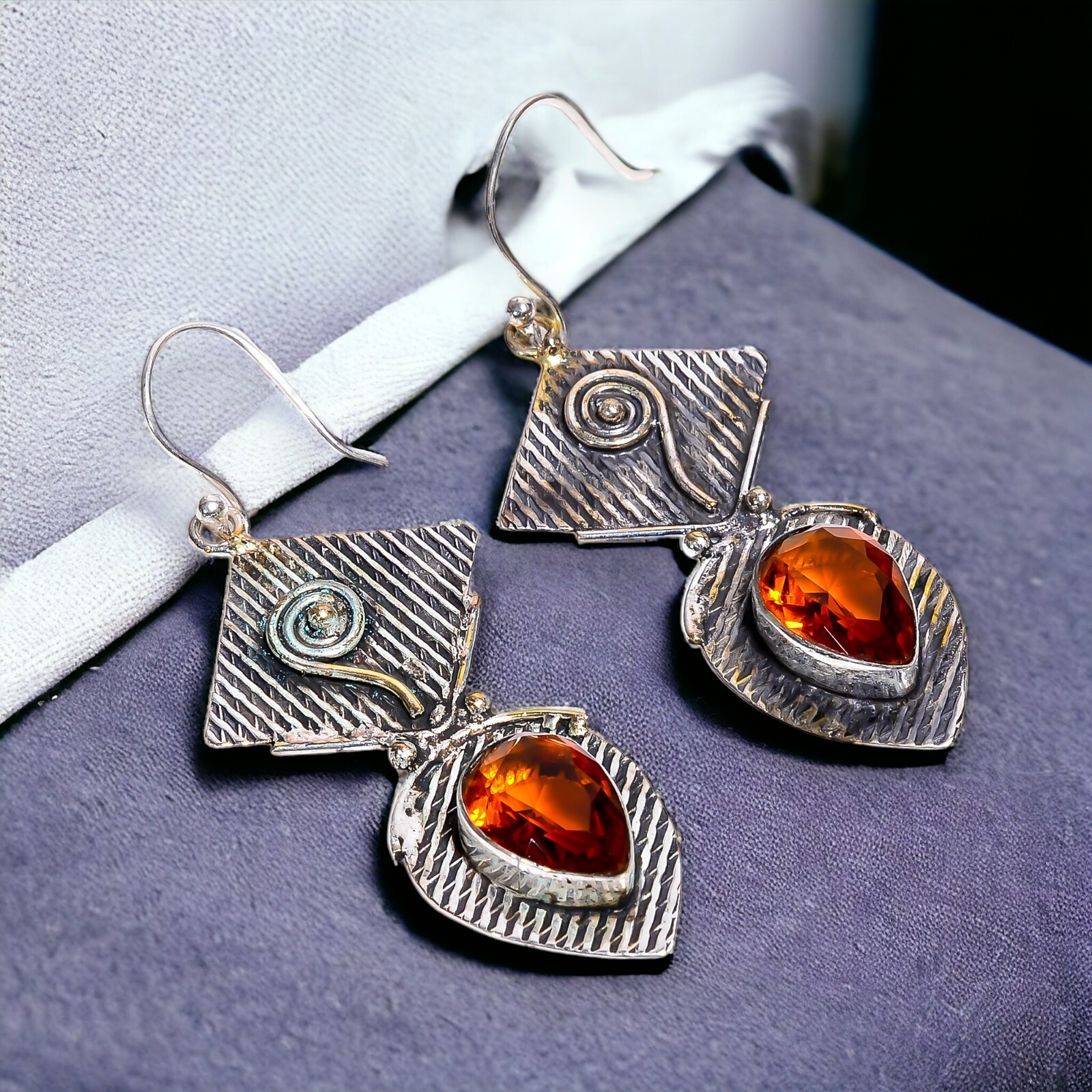AAA Quality Hessonite Garnet Gemstone Dangle Earrings Handmade Sterling Silver