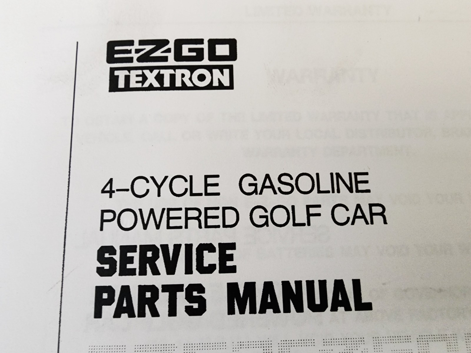 1992 EZGO 27150G01 4 Cycle Gas Powered Golf Cart Service Parts Manual