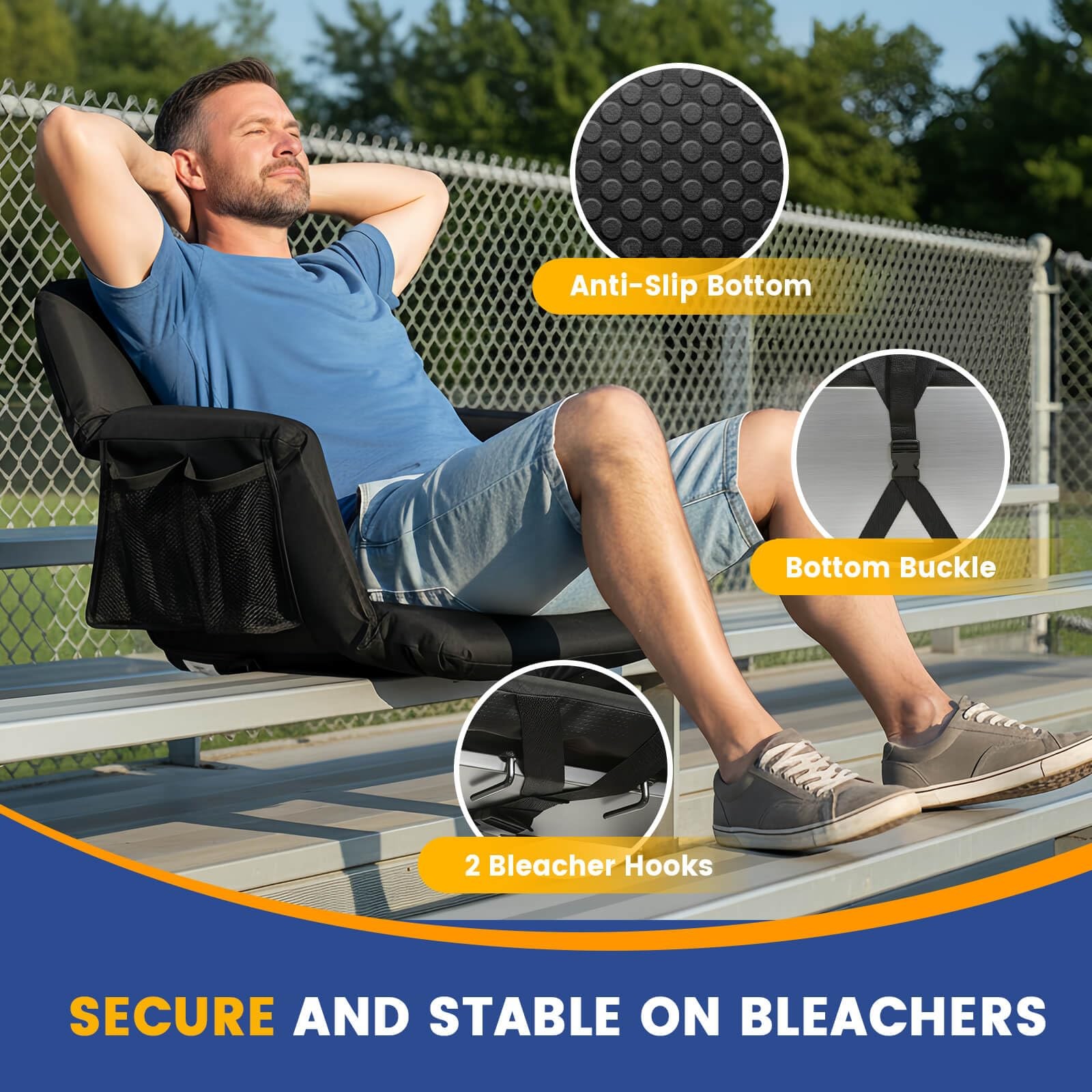 Stadium Seats with Back Support (380 lbs) - 2.8'' Thick Comfy Cushion, 6 Adju...