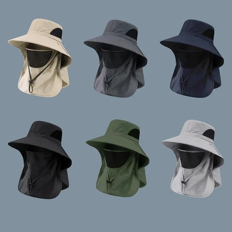 Fishing Hat UV Sun Protection Wide Brim Hat w/ Face Cover & Neck Flap Unisex USA