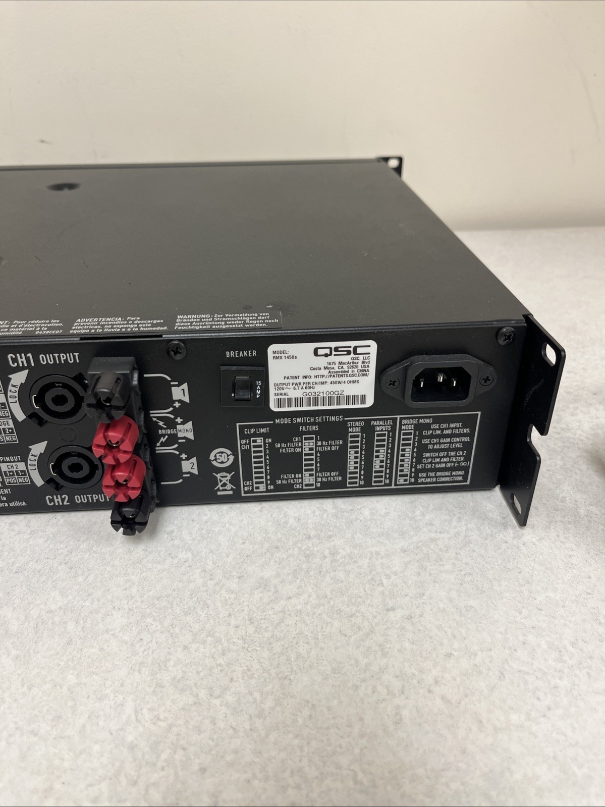 QSC RMX 1450a 2-Channel Rack Mountable Power Amplifier.
