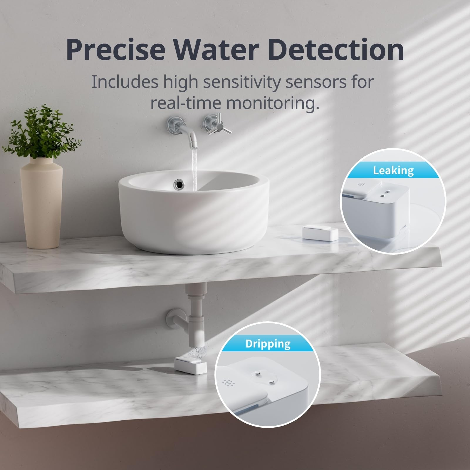 SwitchBot WiFi Water Sensor, Smart Leak Detector, 100dB White