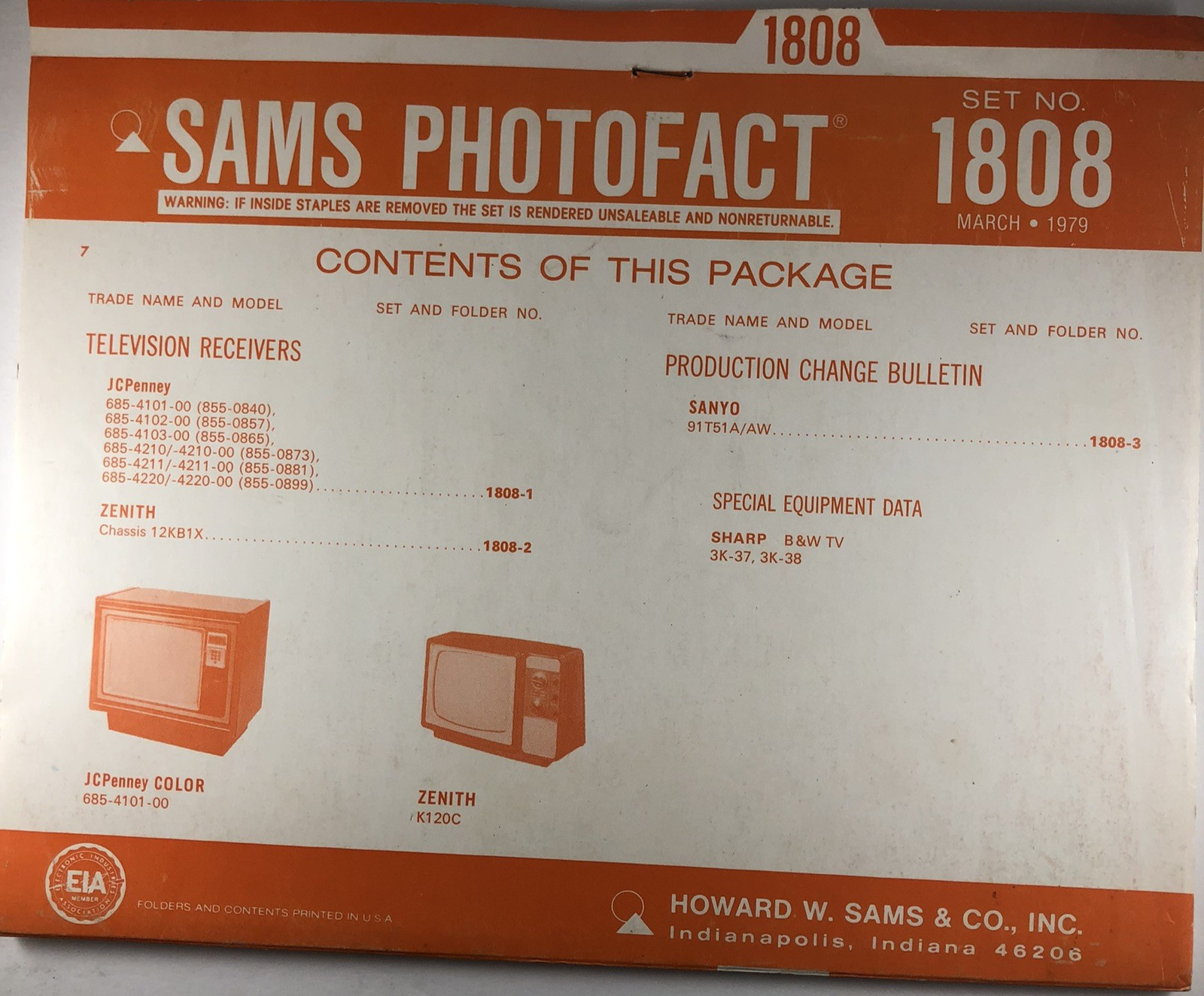 SAMS PHOTOFACT FOLDER SET NO. 1808, 1979, SCHEMATICS & SERVICE MANUALS