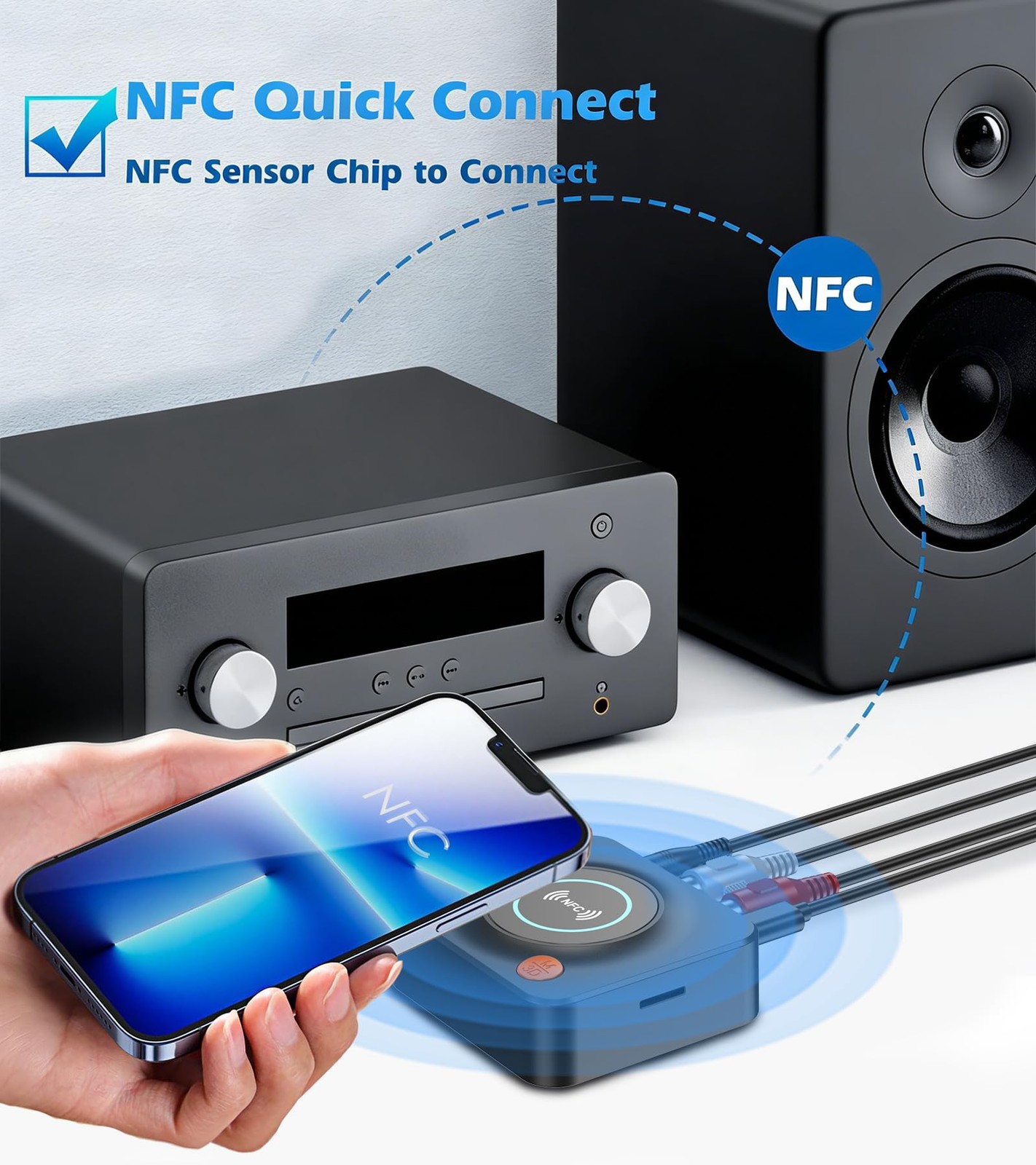Bluetooth Receiver for Home Stereo, AUX RCA to Bluetooth Adapter | NFC Bluetooth