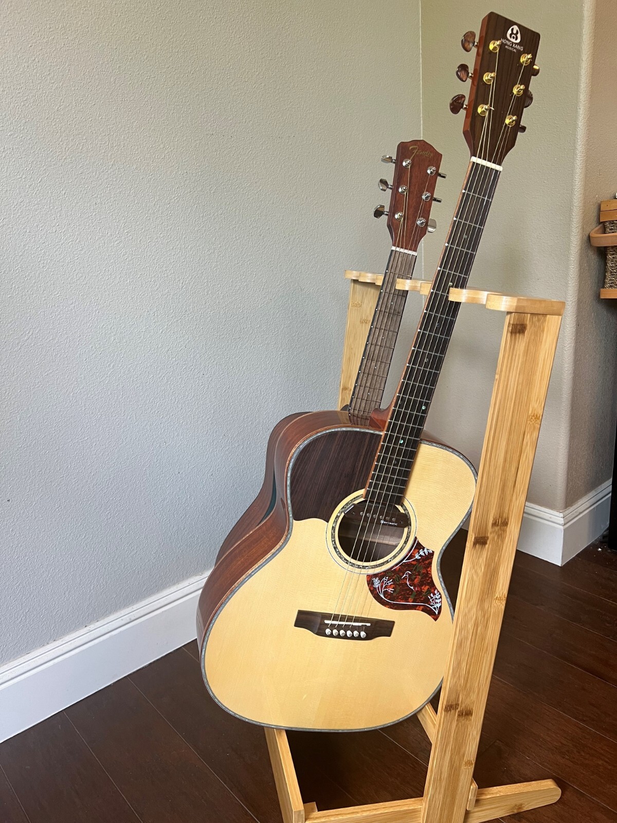 Bamboo Guitar Stand Display Rack for Multiple Instruments A single stand