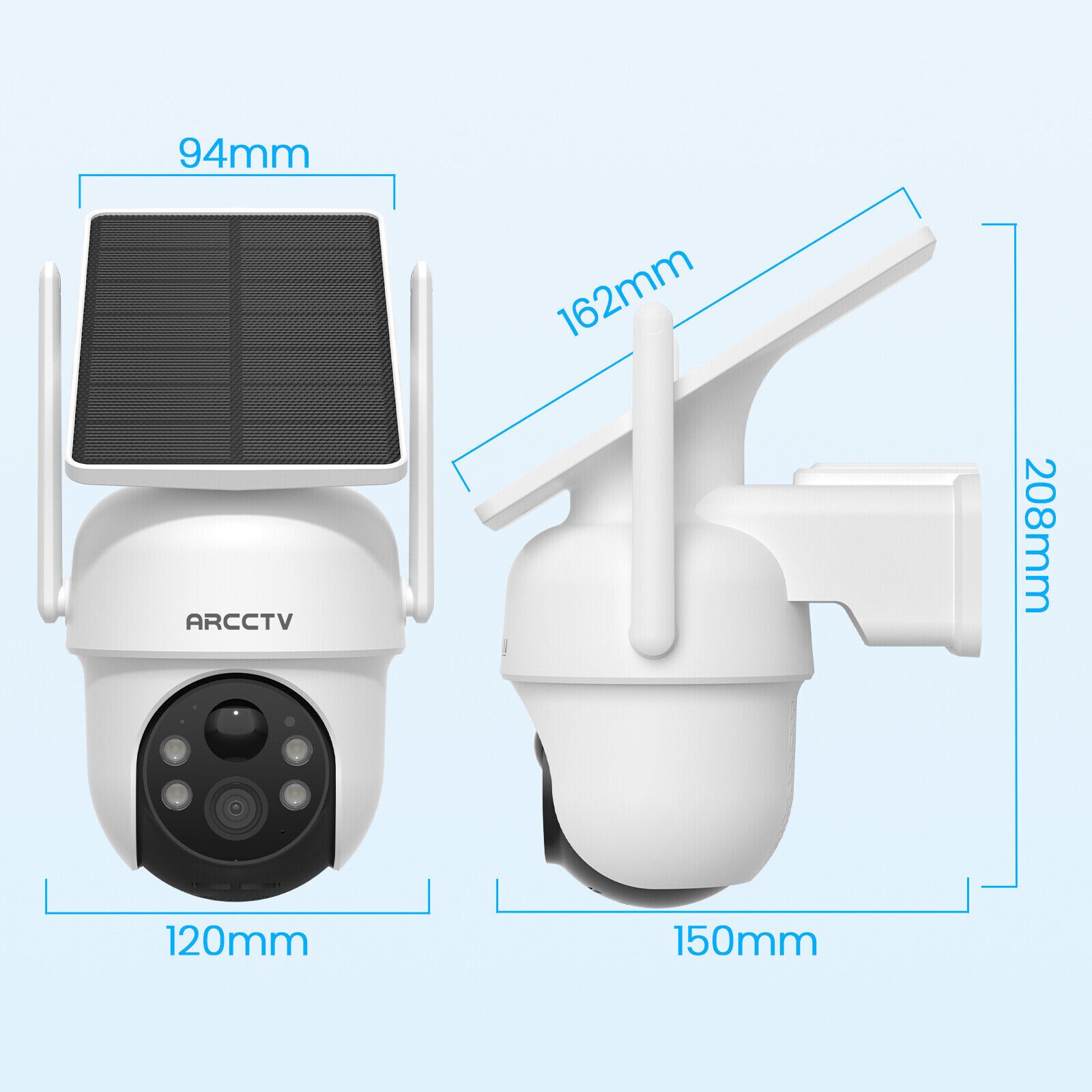 ARCCTV Outdoor Wireless Security Camera System Solar Battery Powered WIFI Camera