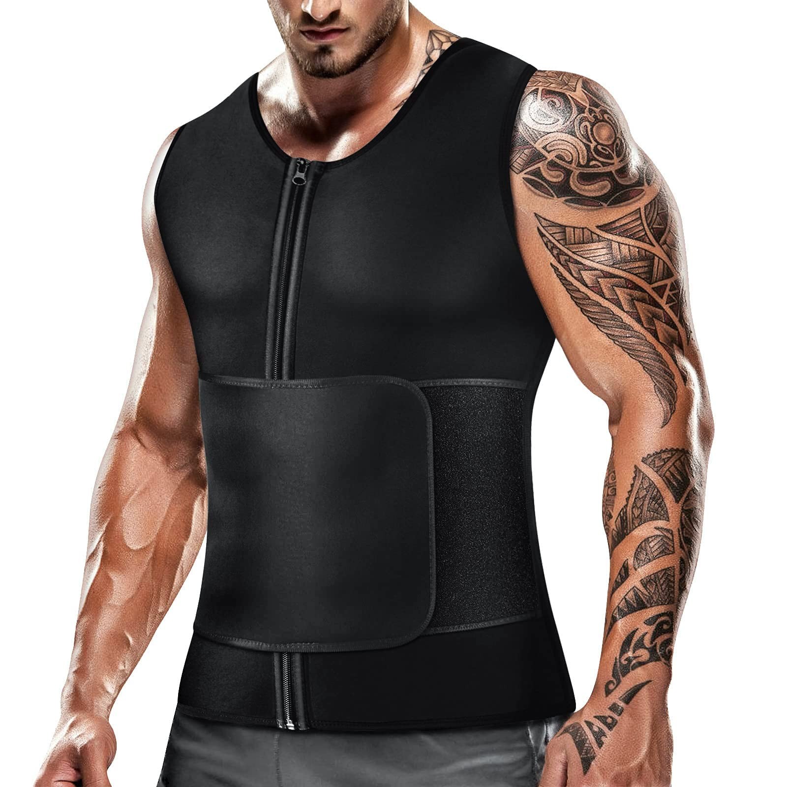 Cimkiz Mens Sweat Sauna Vest for Waist Trainer Zipper XX-Large, Black