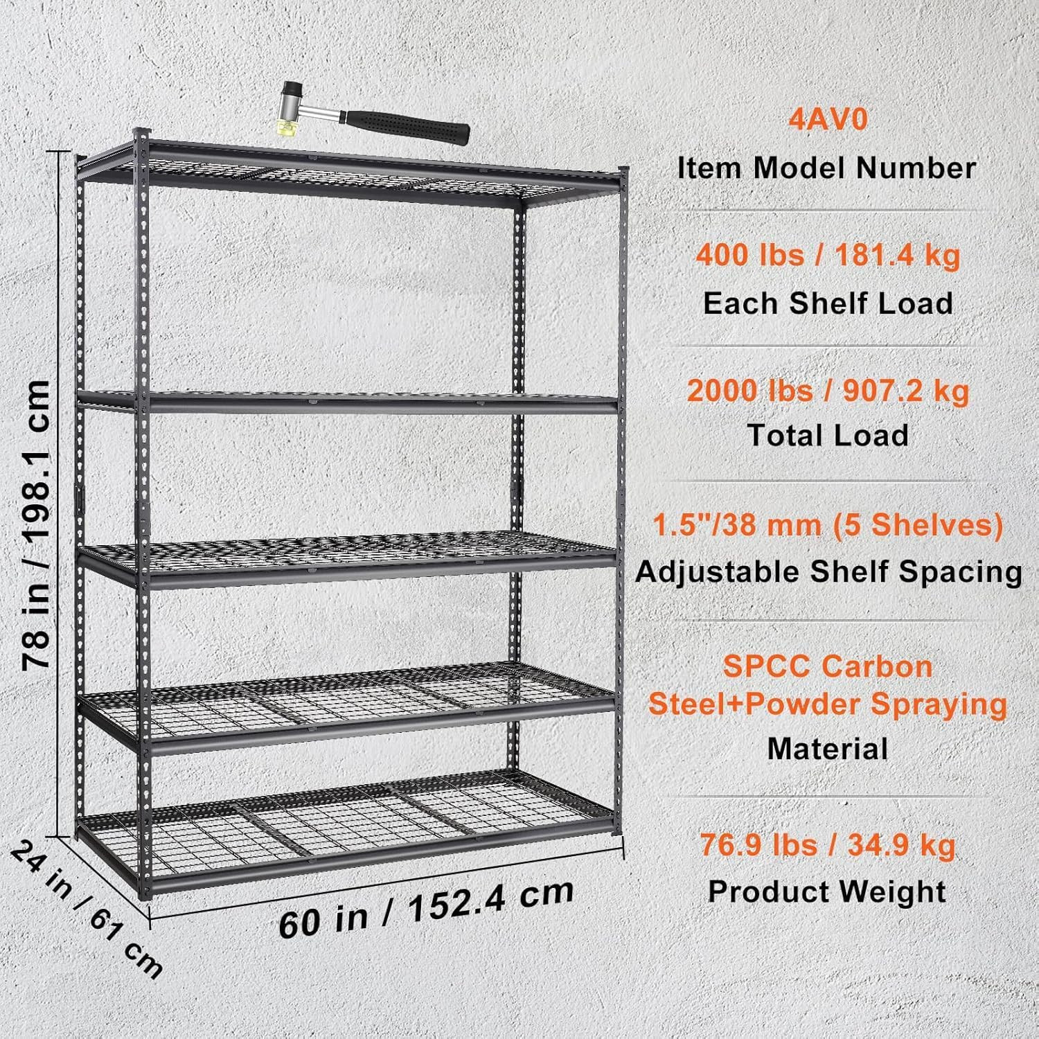 5-Tier Heavy Duty Garage Shelving Units Adjustable Storage Shelves 60x24 x78in