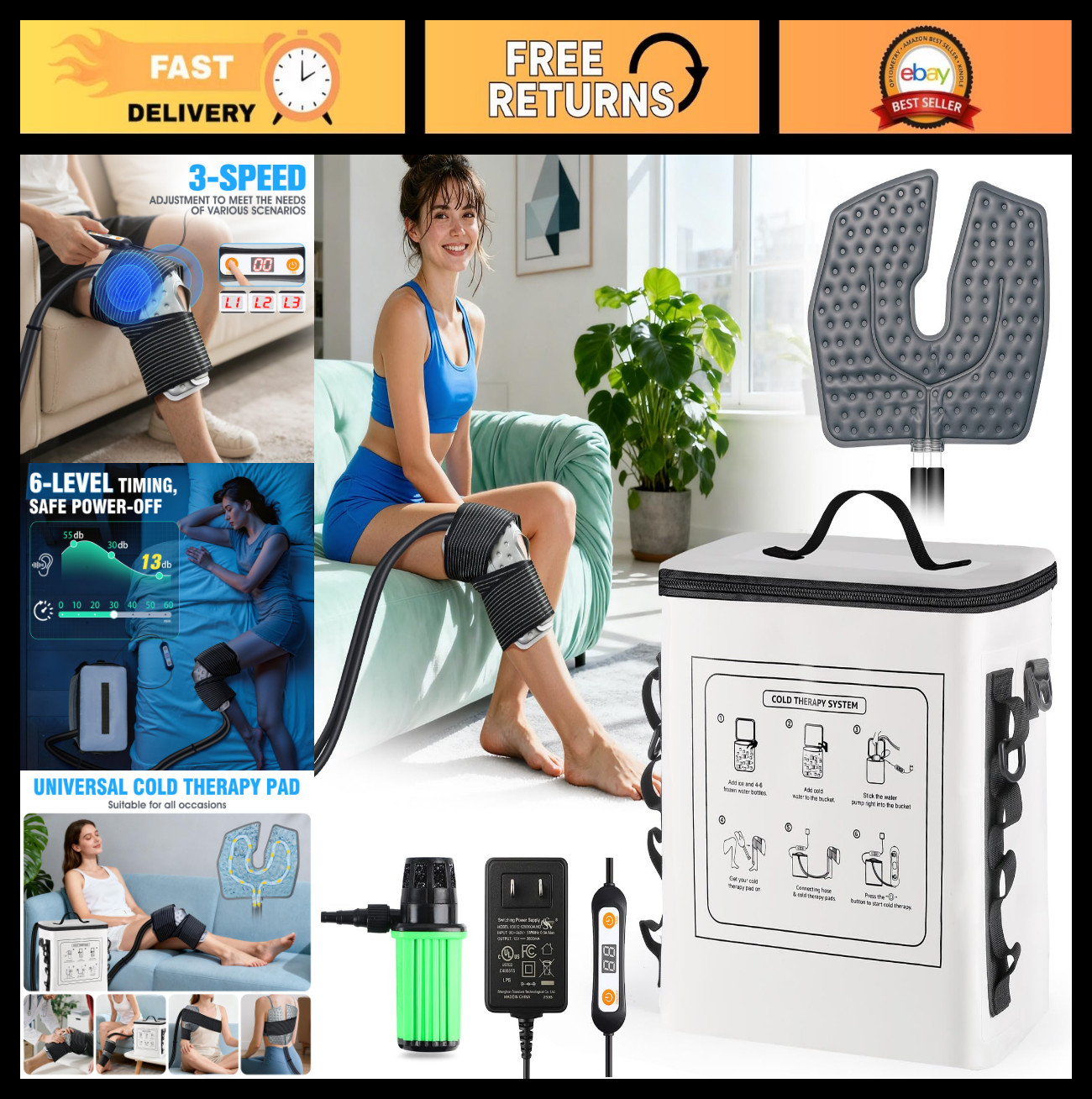 Portable Cold Therapy Machine for Knee Surgery - Ice Compression & Timer, 3.0