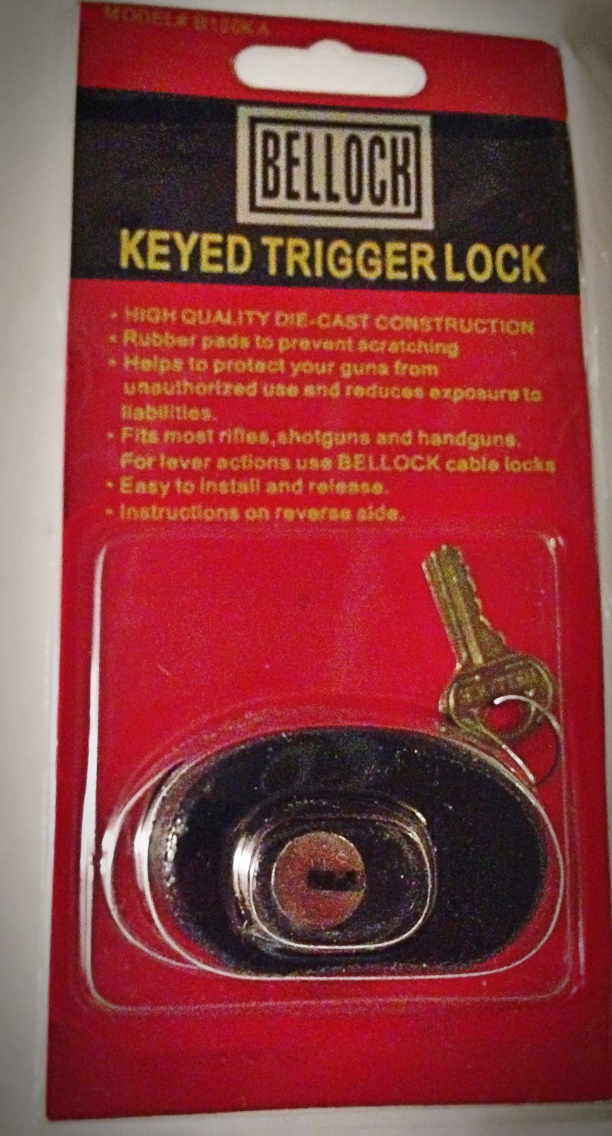 New Bellock Keyed Trigger Lock For Rifles, Shotguns, and Pistols Model B100KA