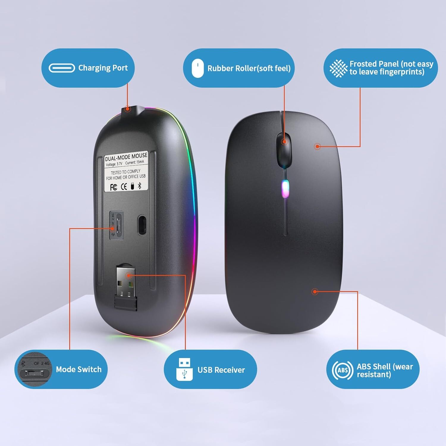 Wireless Bluetooth Mouse, Rechargeable, LED, Silent, Ultra-thin Design (Bluetoot
