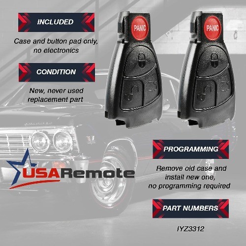 Key Fob Keyless Entry Remote Shell Case & Pad fits Class C, CLK, CLS, E Class, G