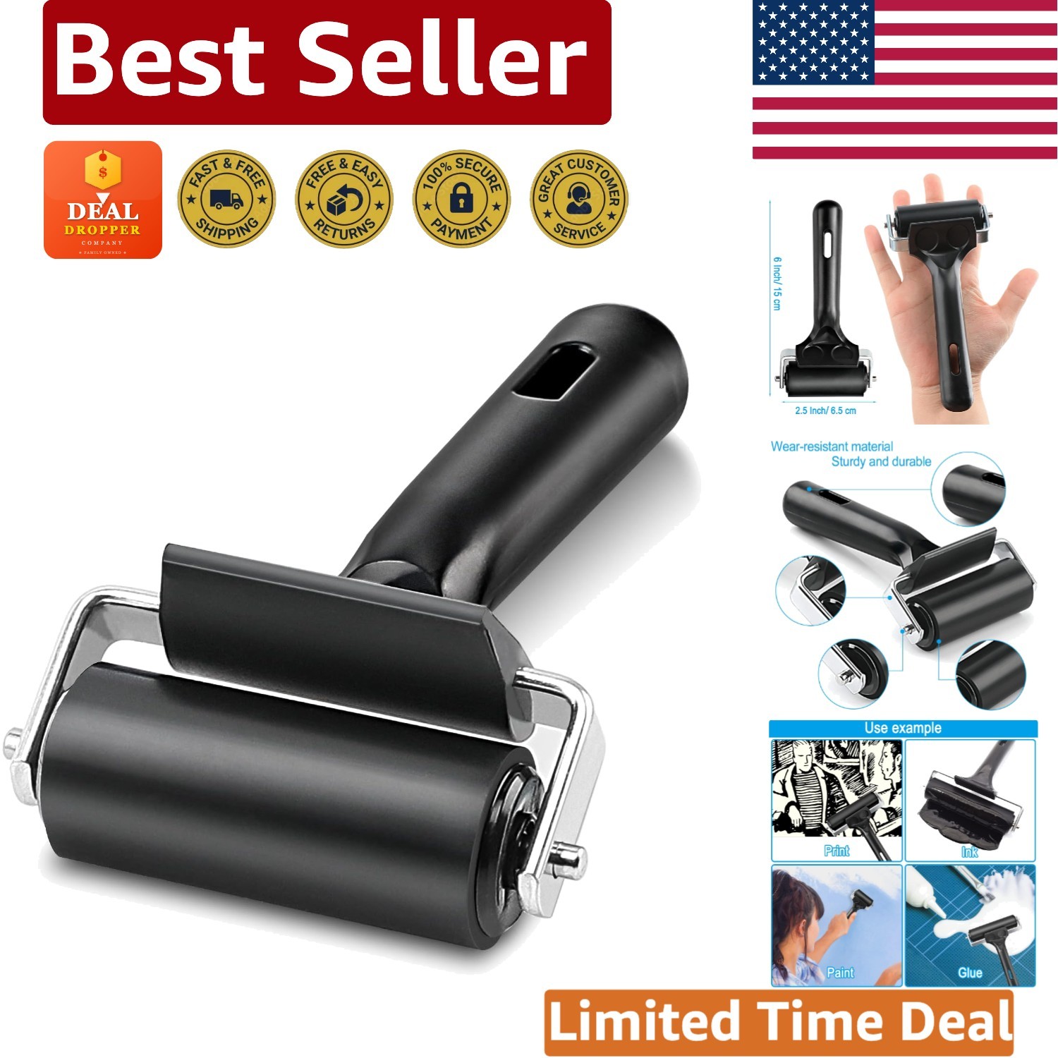 Durable 2.5-Inch Rubber Roller for Ink, Printmaking & Anti Skid Applications