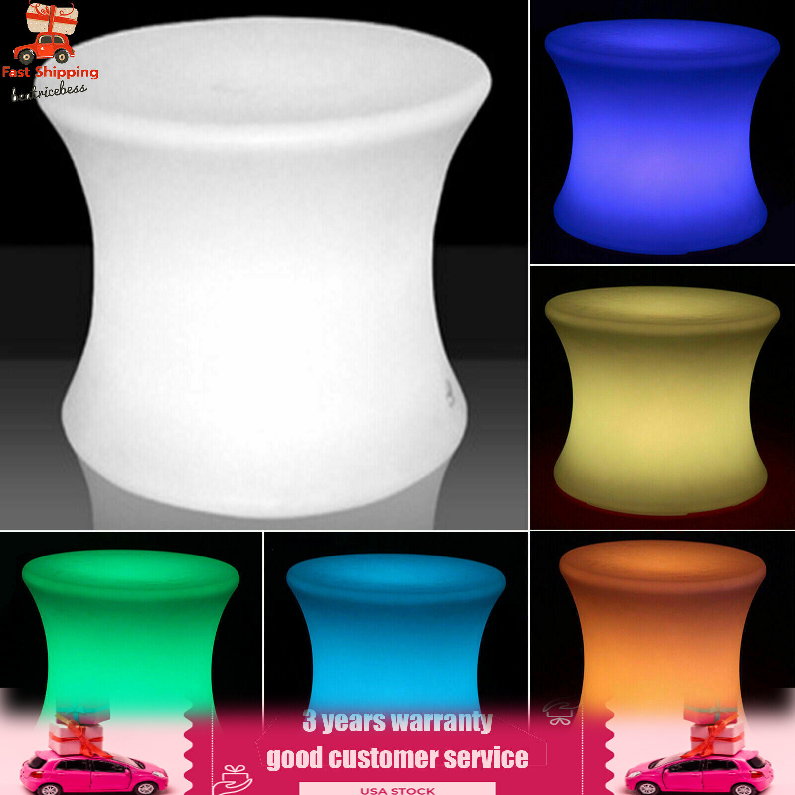 LED Color Light Up Waterproof Cube Color-Changing Lighting Chair Furniture 16"
