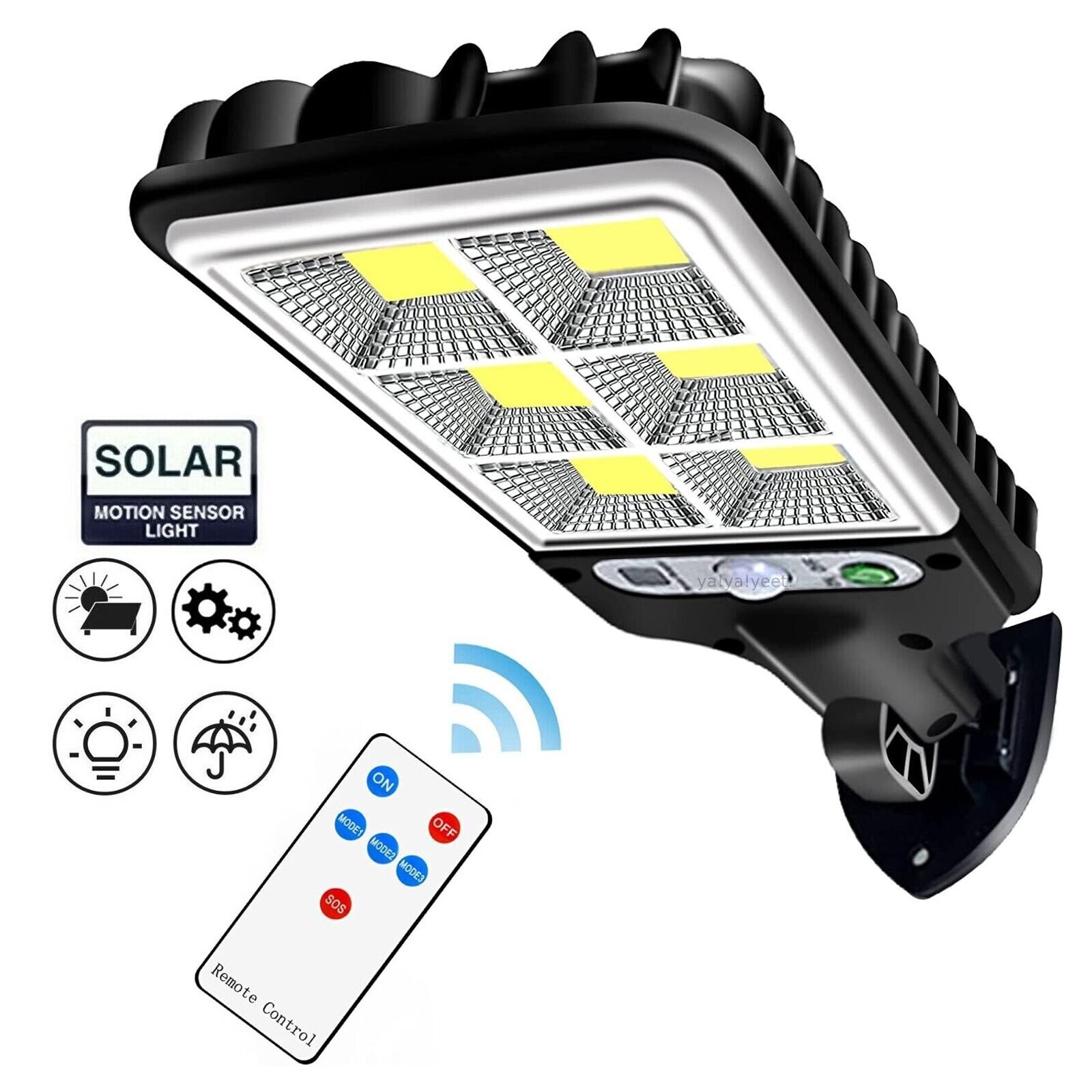 LED Solar Light Motion Sensor 3 Modes Flood Lamp Outdoor Street Wall Yard Garden