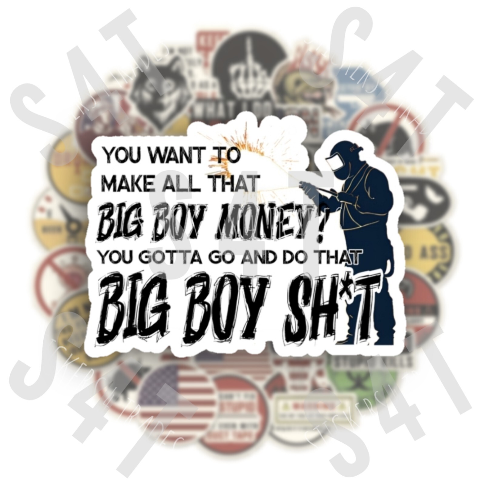 Big Boy Money Welder Hard Hat Sticker Weld Decal Blue Collar Badge Crew