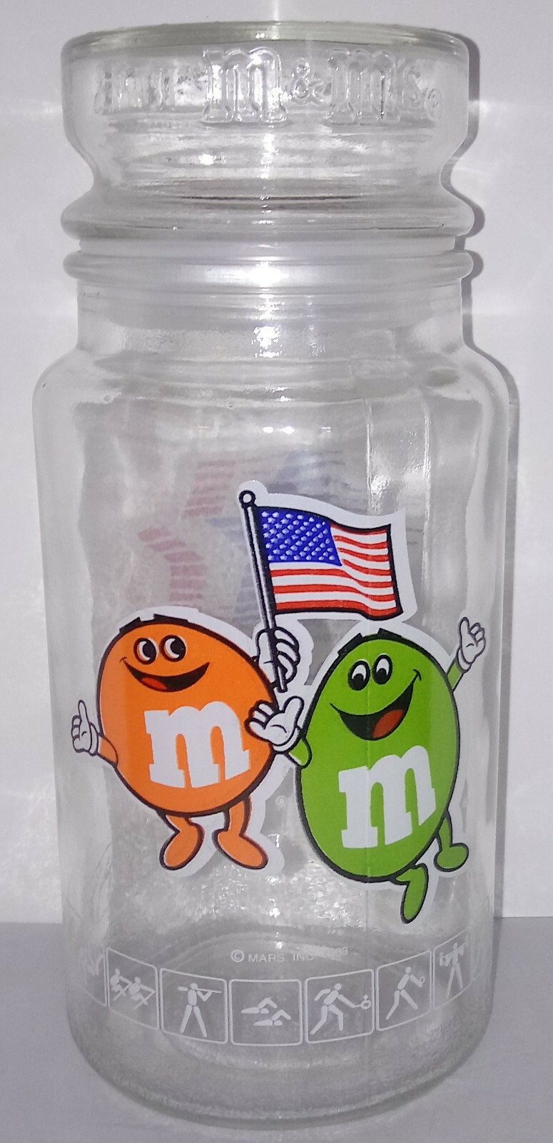 M&Ms Los Angeles 1984 Olympics 10" Tall Glass Jar XXIII 23rd USA Vintage RARE