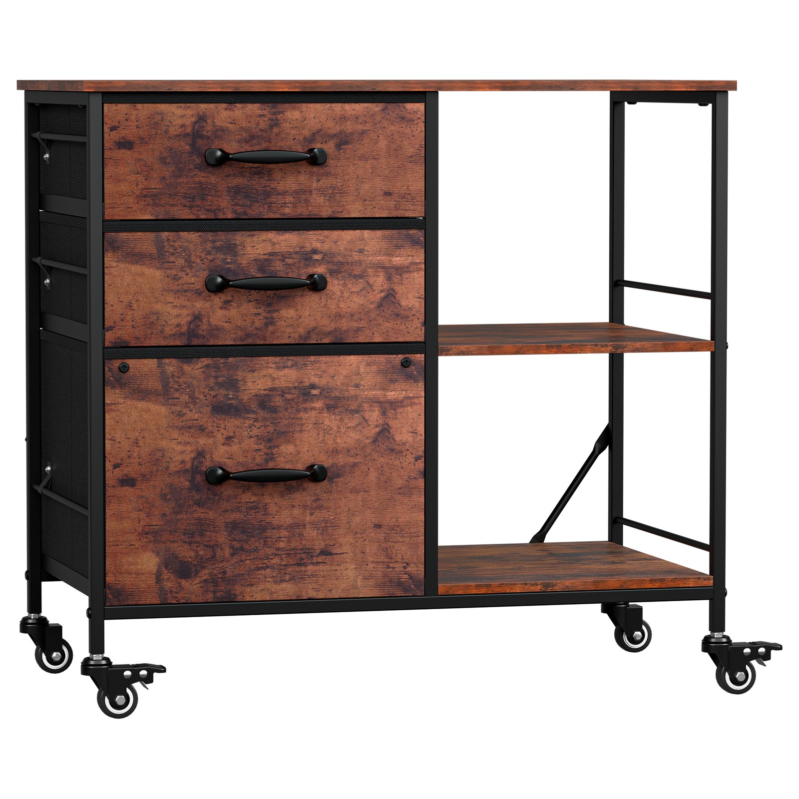 3 Drawer Mobile File Cabinet Rolling Printer Stand w/ Storage Shelf Rustic Brown