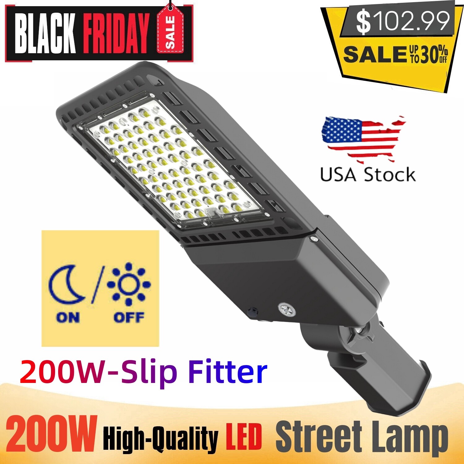 LED Parking Lot Shoebox Light 200 Watt Dusk to Dawn Fixture 28000LM +Slip Fitter