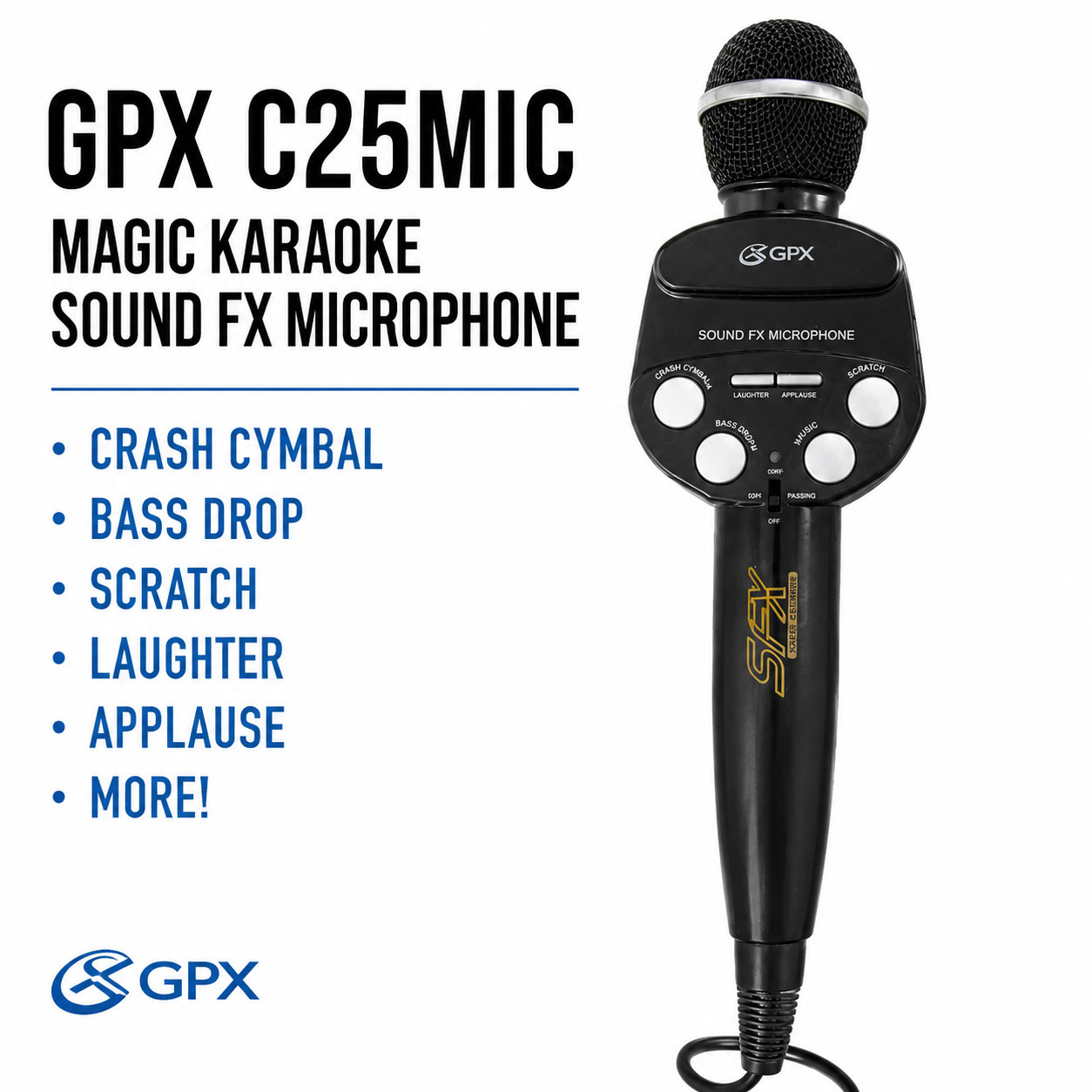 GPX C25MIC Magic Karaoke Sound FX Microphone Crash Cymbal Bass Drop Scratch