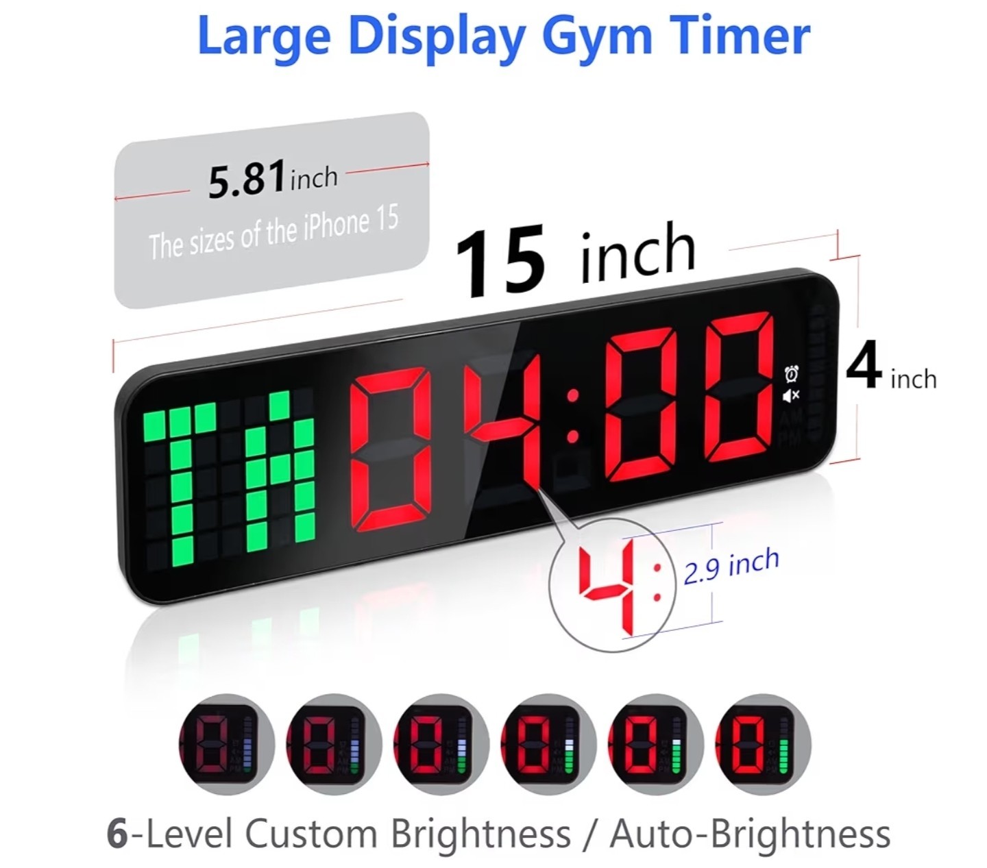 New - Gym Timer - Large Digital Gym Clock Wall with Interval Time Progress Bar