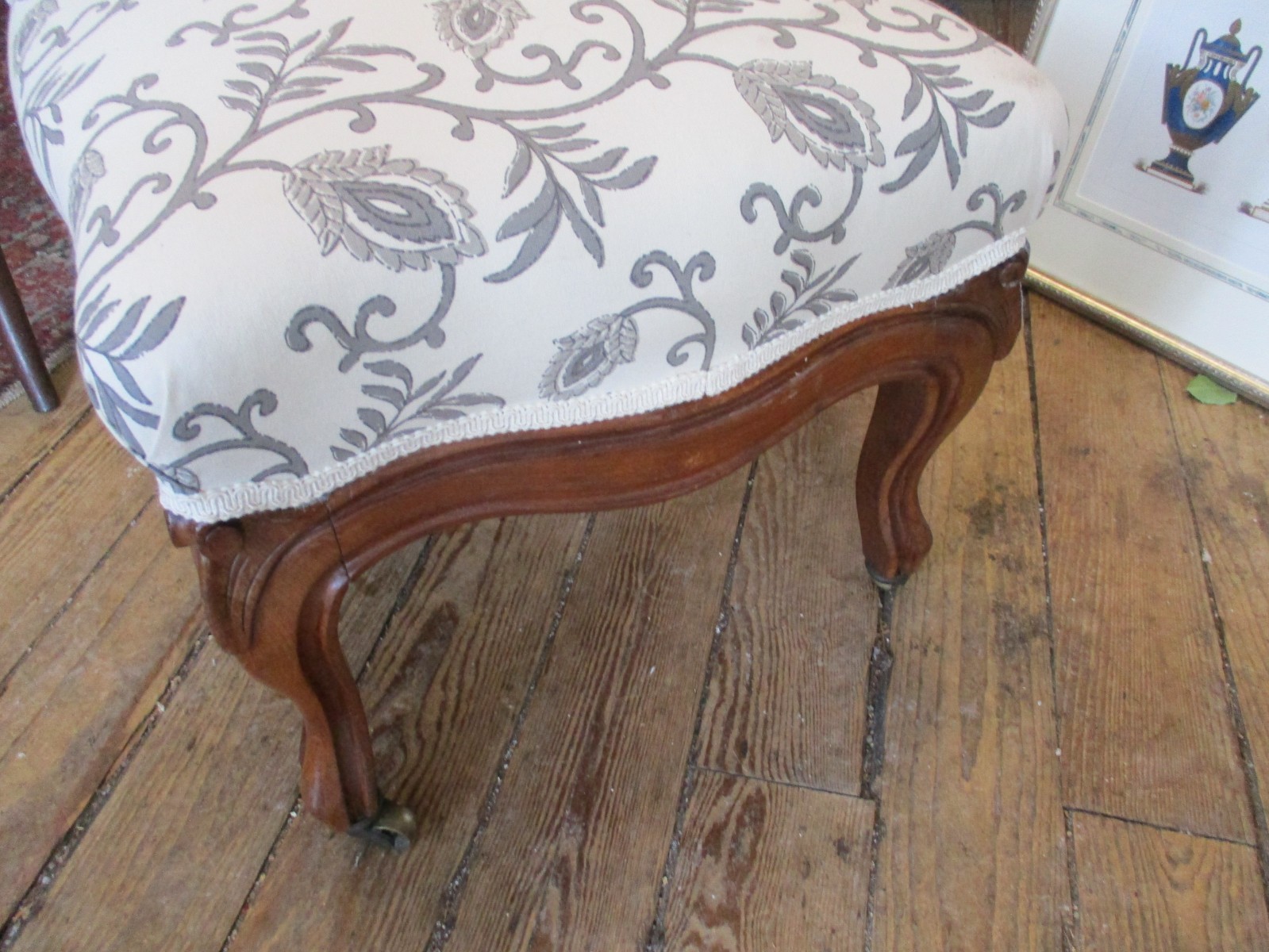 Antique French Style Walnut Framed Foot Stool