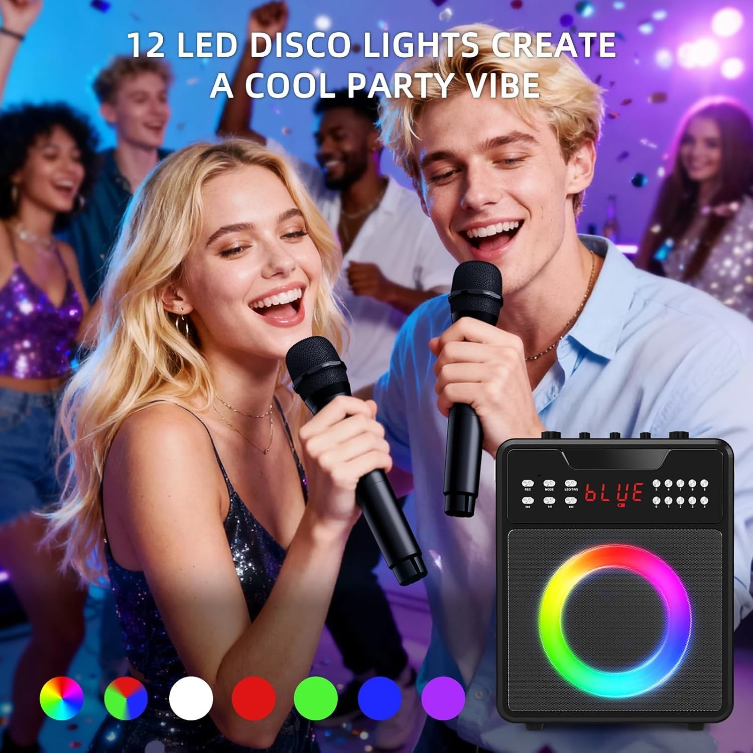 Karaoke Machine with 2 Wireless Microphones,Portable Bluetooth 5.1 Speaker Light