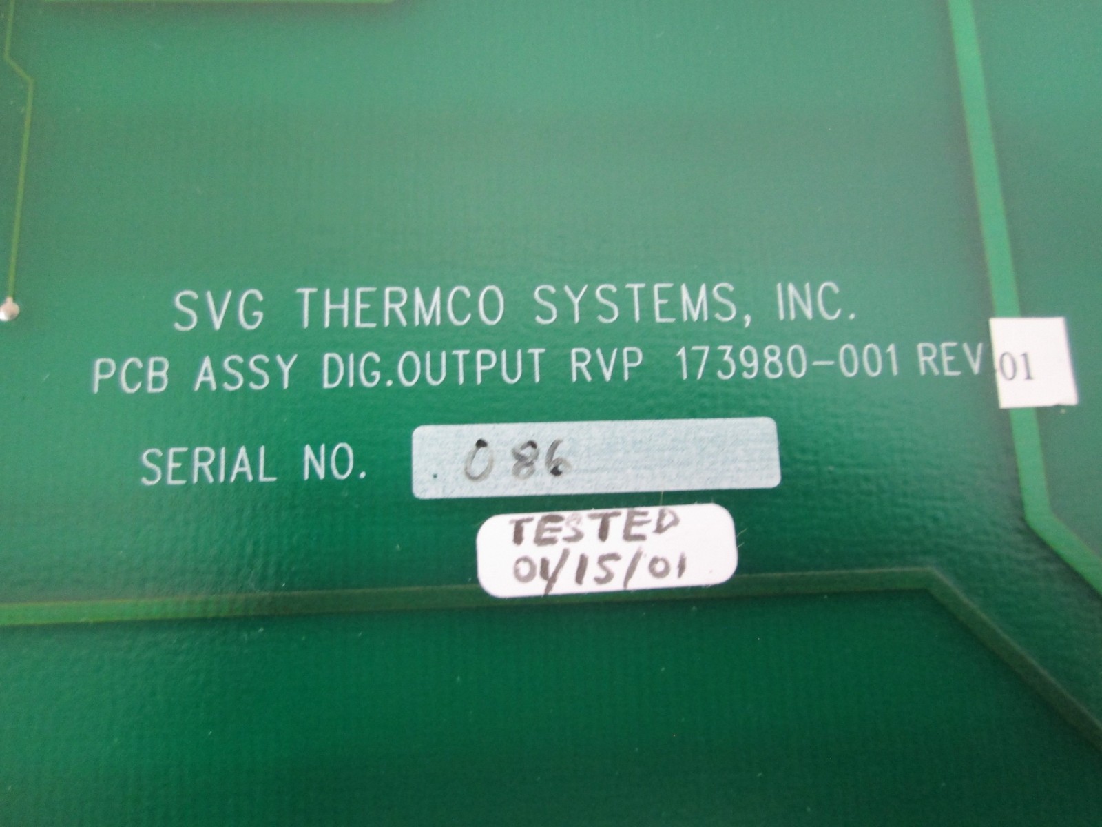 SVG Thermco, 173980-001, PCB Assy Dig. Output RVP, New