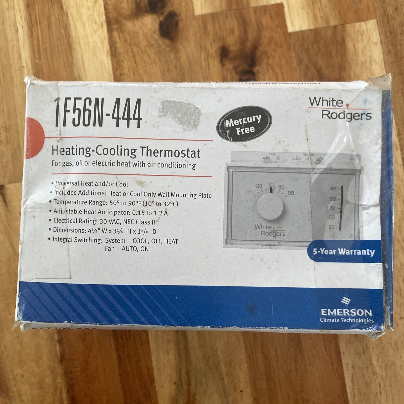 Emerson 1F56n-444 Standard Mechanical Thermostats, 1 H 1 C, Hardwired, 24Vac