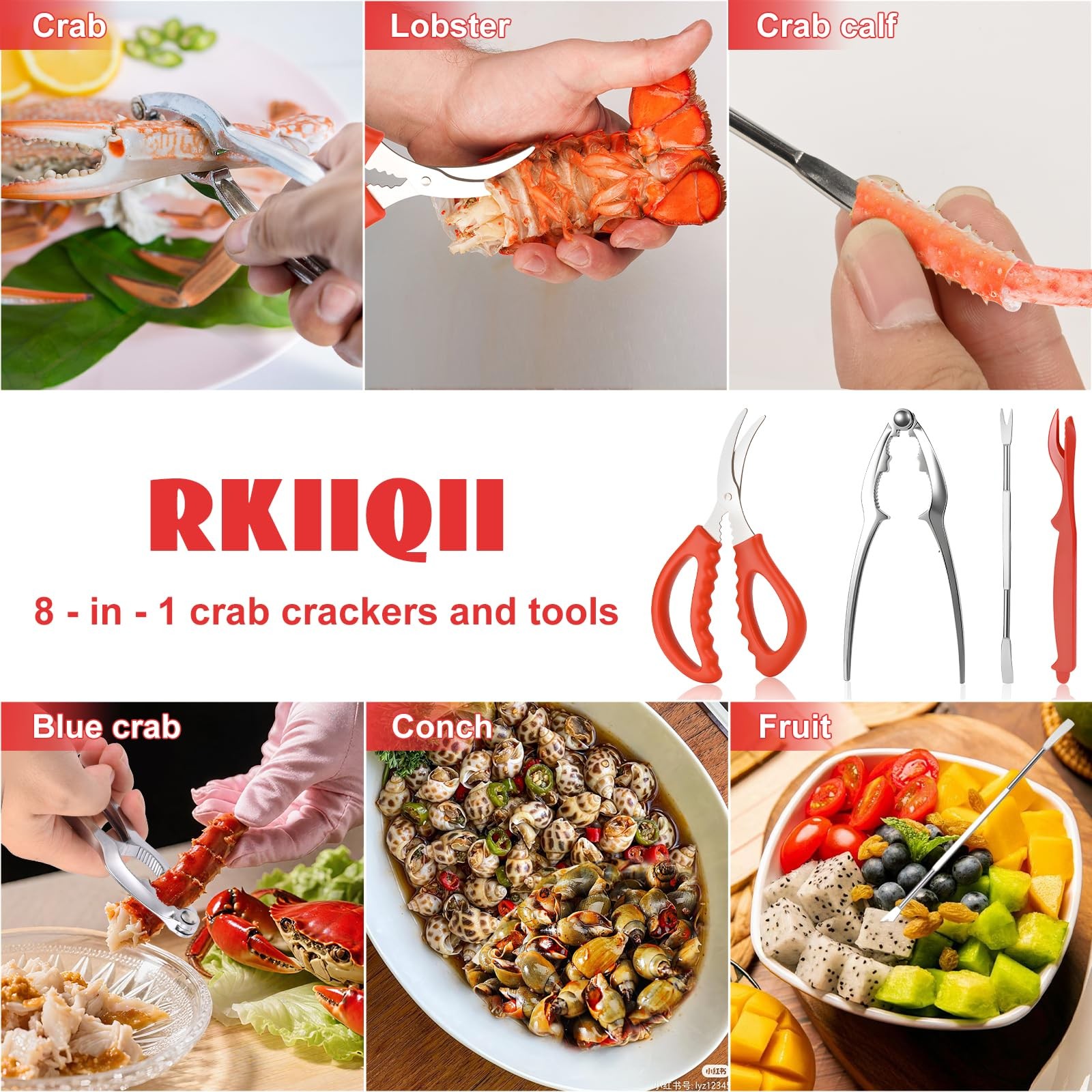 2026 Upgraded 8PCS Seafood Tool Set, Includes 2 Crab Leg universal, 8 Pcs