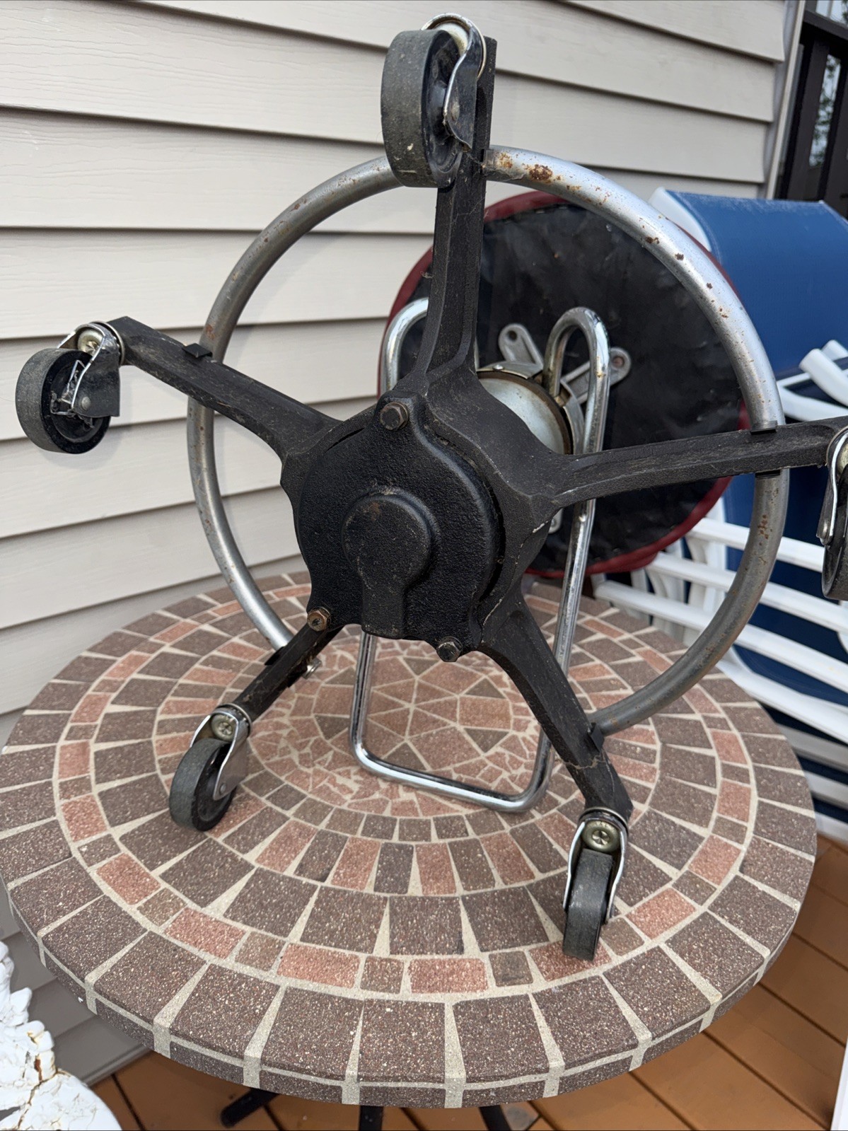 Vintage Foot Adjustable Medical Stool with Cast Iron Base. Rusty And Very Heavy