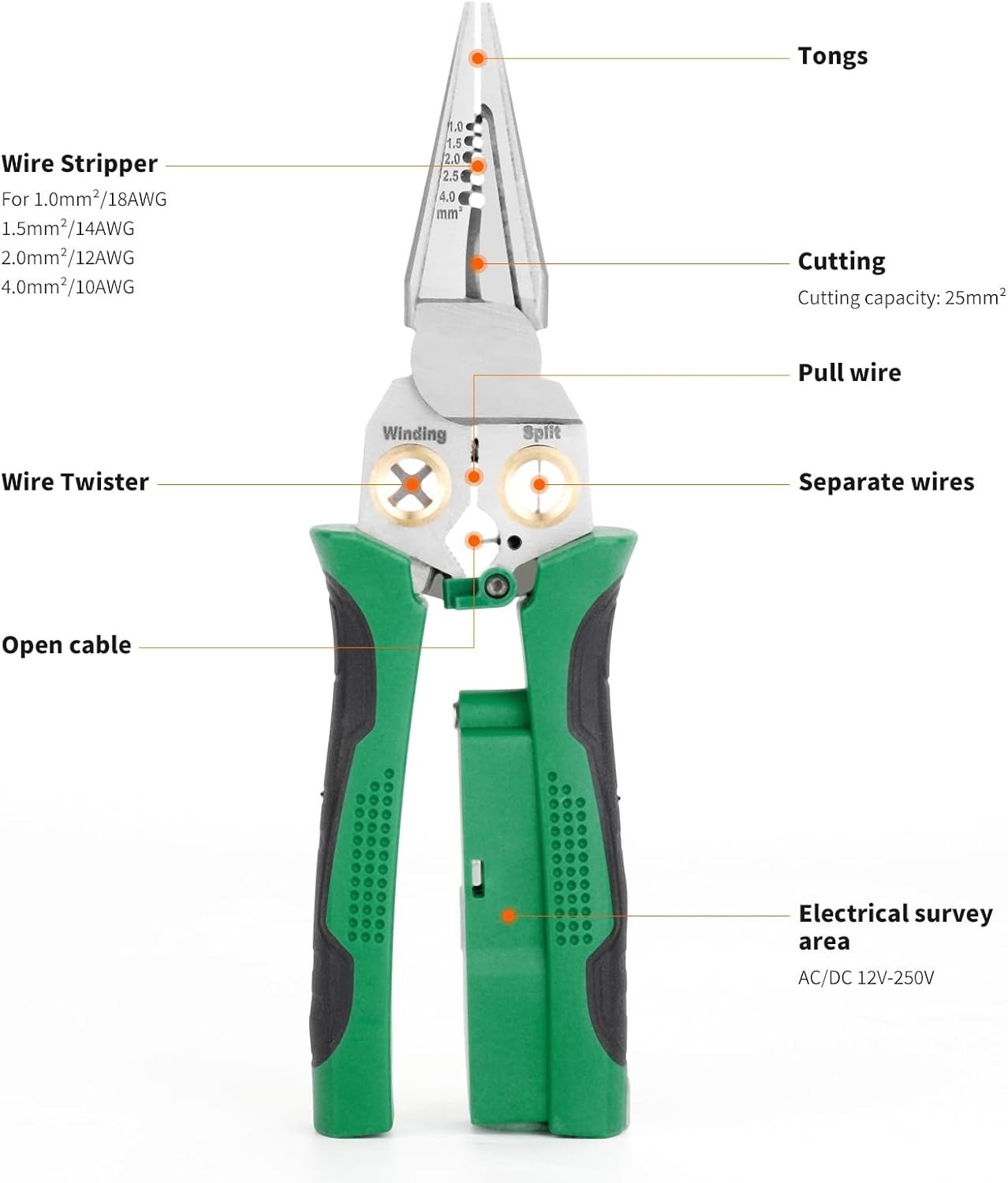 Wire Stripper Twister, Cable Scissors, Voltage Tester Pliers, 8-In-1