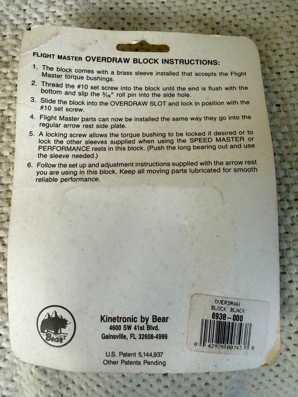Bear Archery Kinetronic 6938 Overdraw Black Assembly