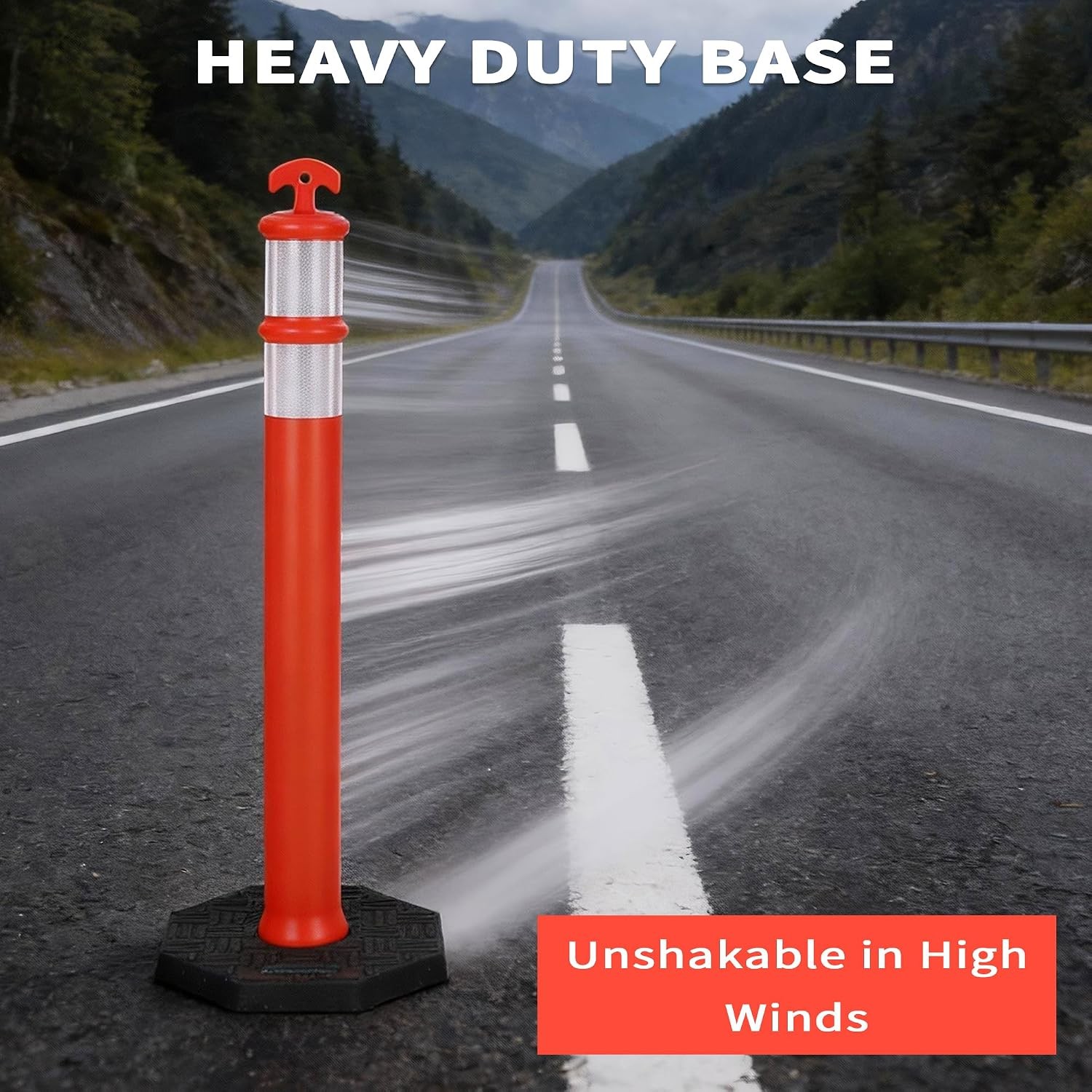 6Pack 42 Inch Delineator Post with Base, Portable Orange Traffic Delineator Post